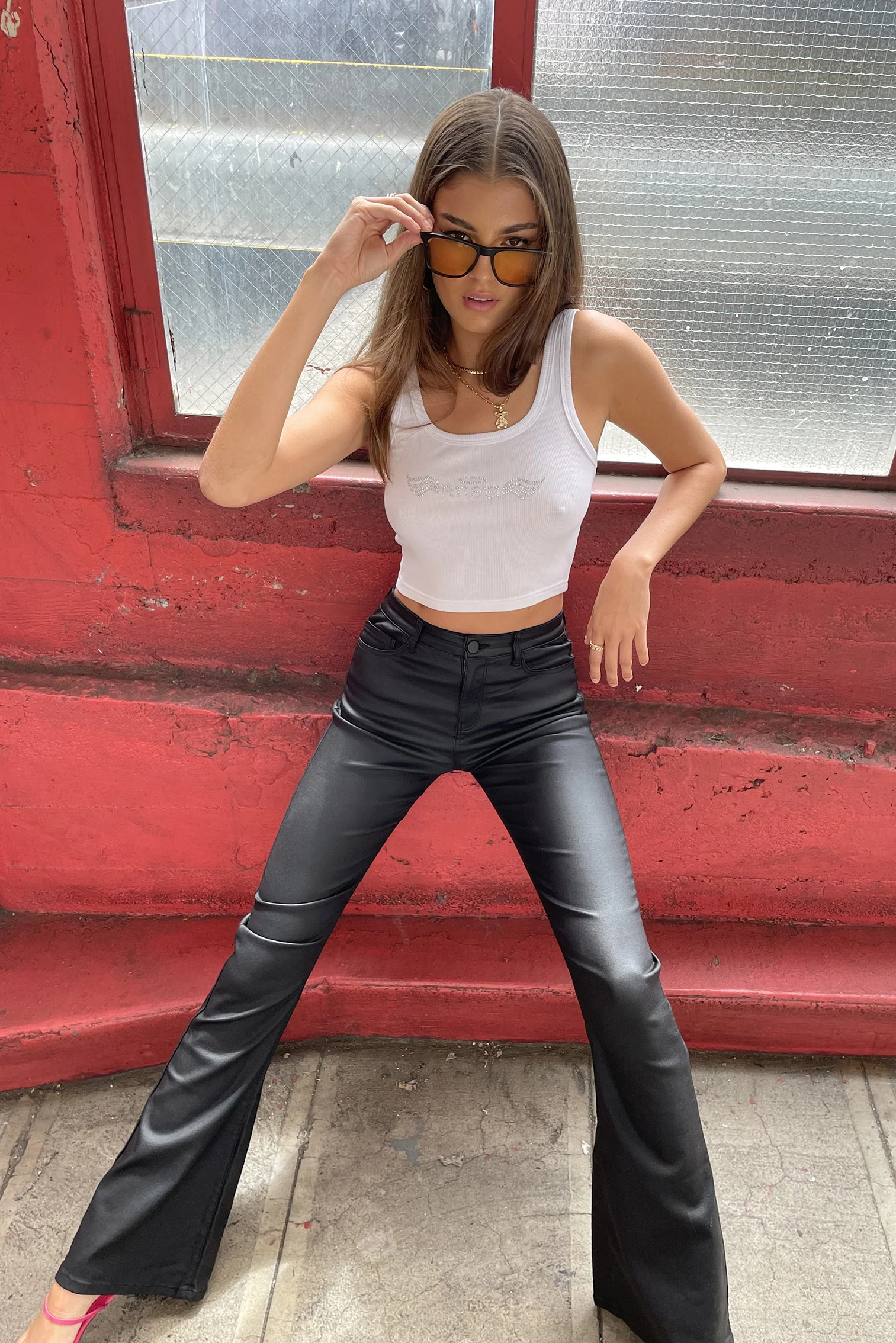 Luna Faux Leather Flare Jeans - Image 6