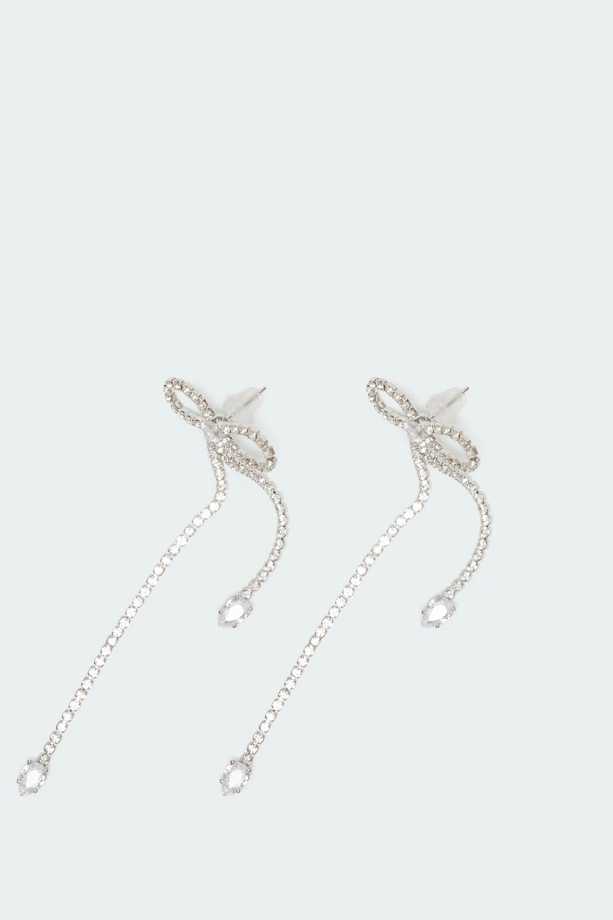 Rhinestone Dangling Bow Earrings - Image 2