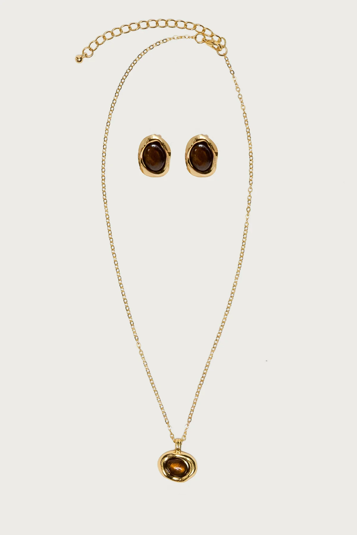 Abstract Oval Pendant Necklace & Earring Set - Image 2