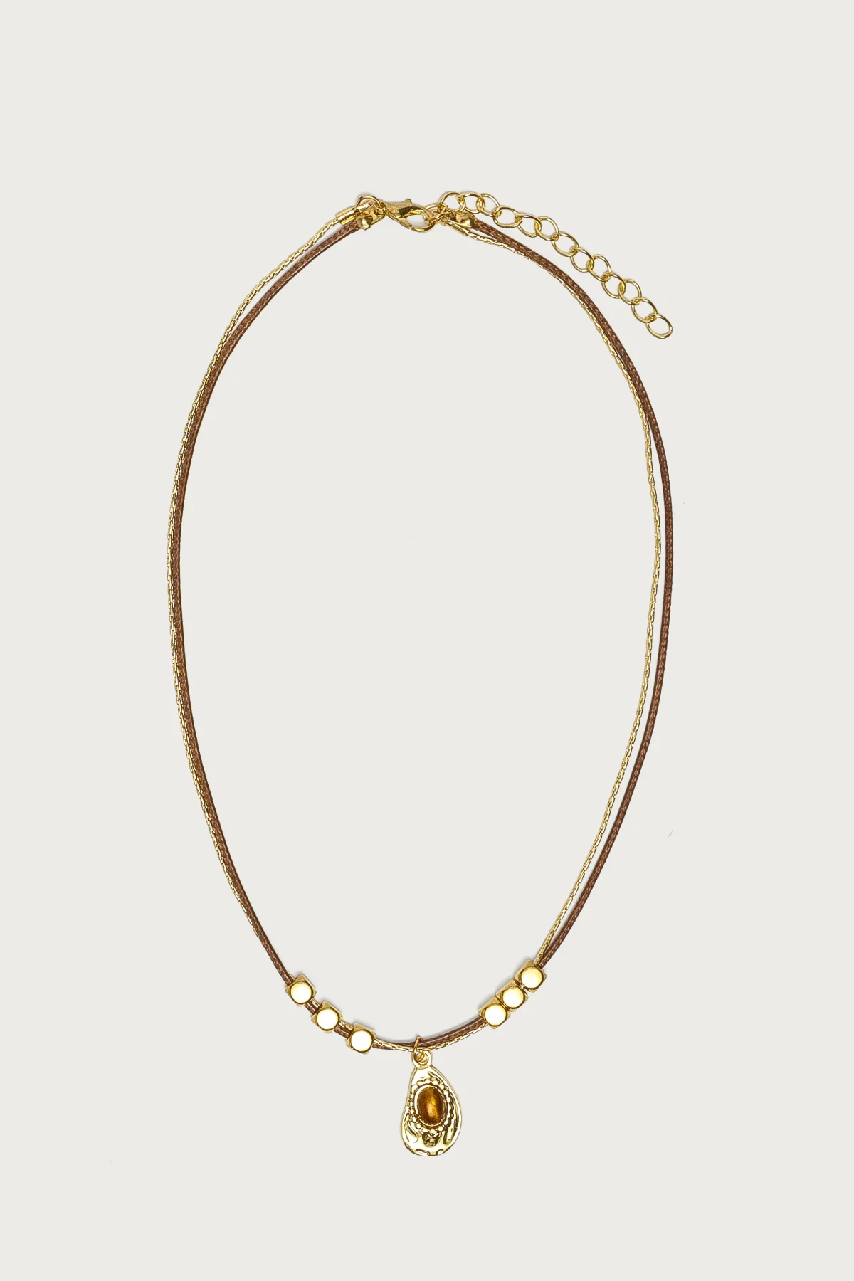 Oval Stone Pendant Cord Necklace - Image 2
