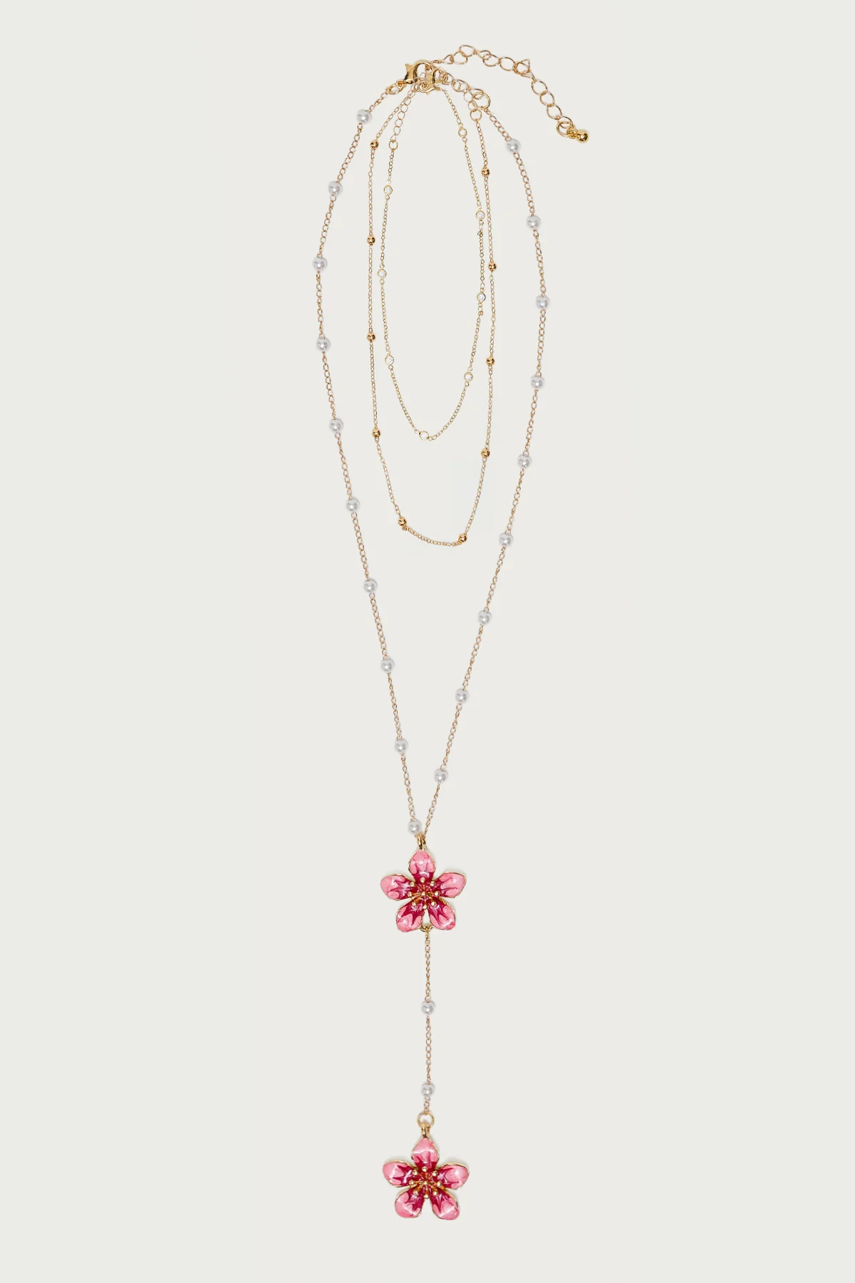 Flower & Pearly Cascading Necklace - Image 2