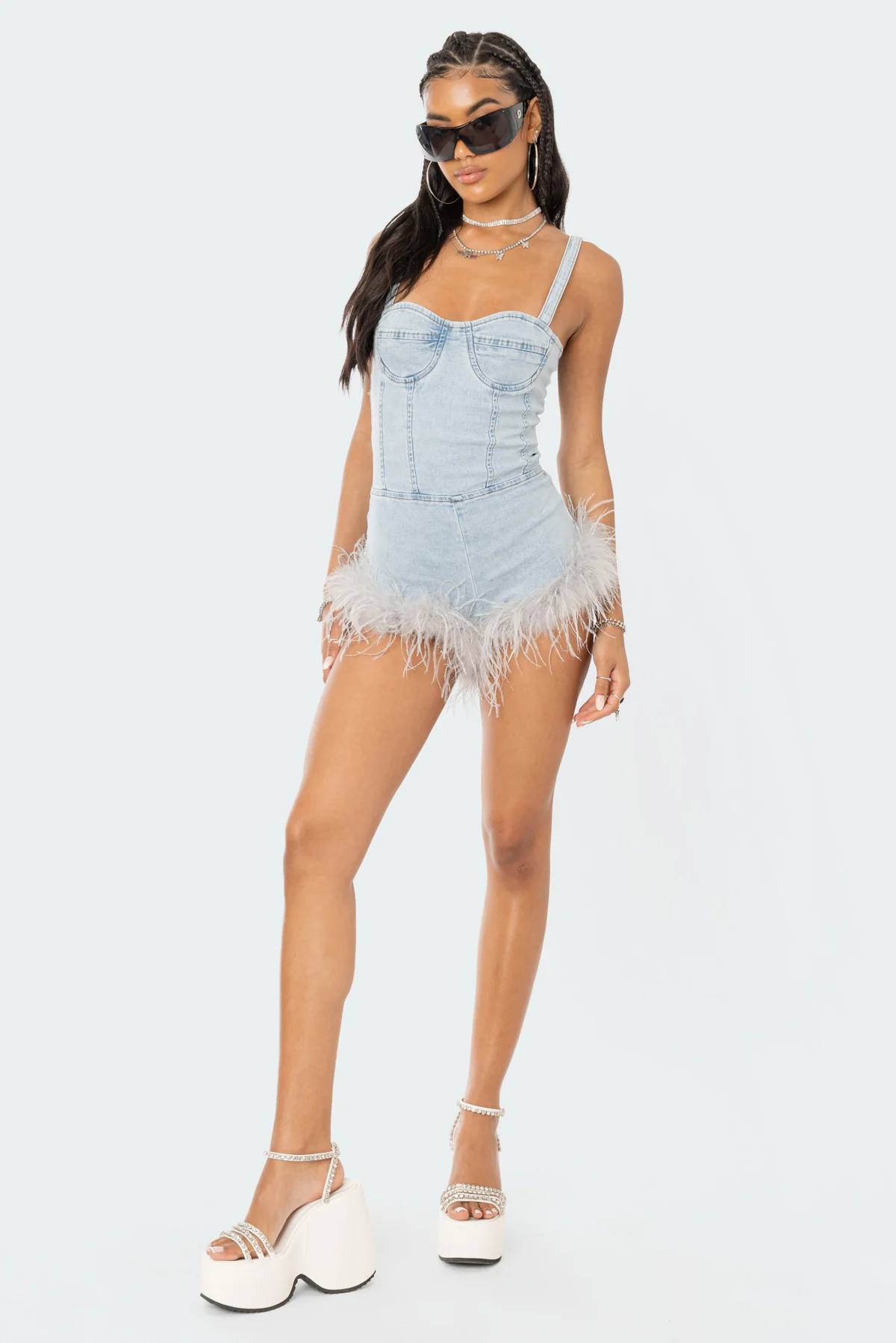 Fluffy Denim Romper - Image 3
