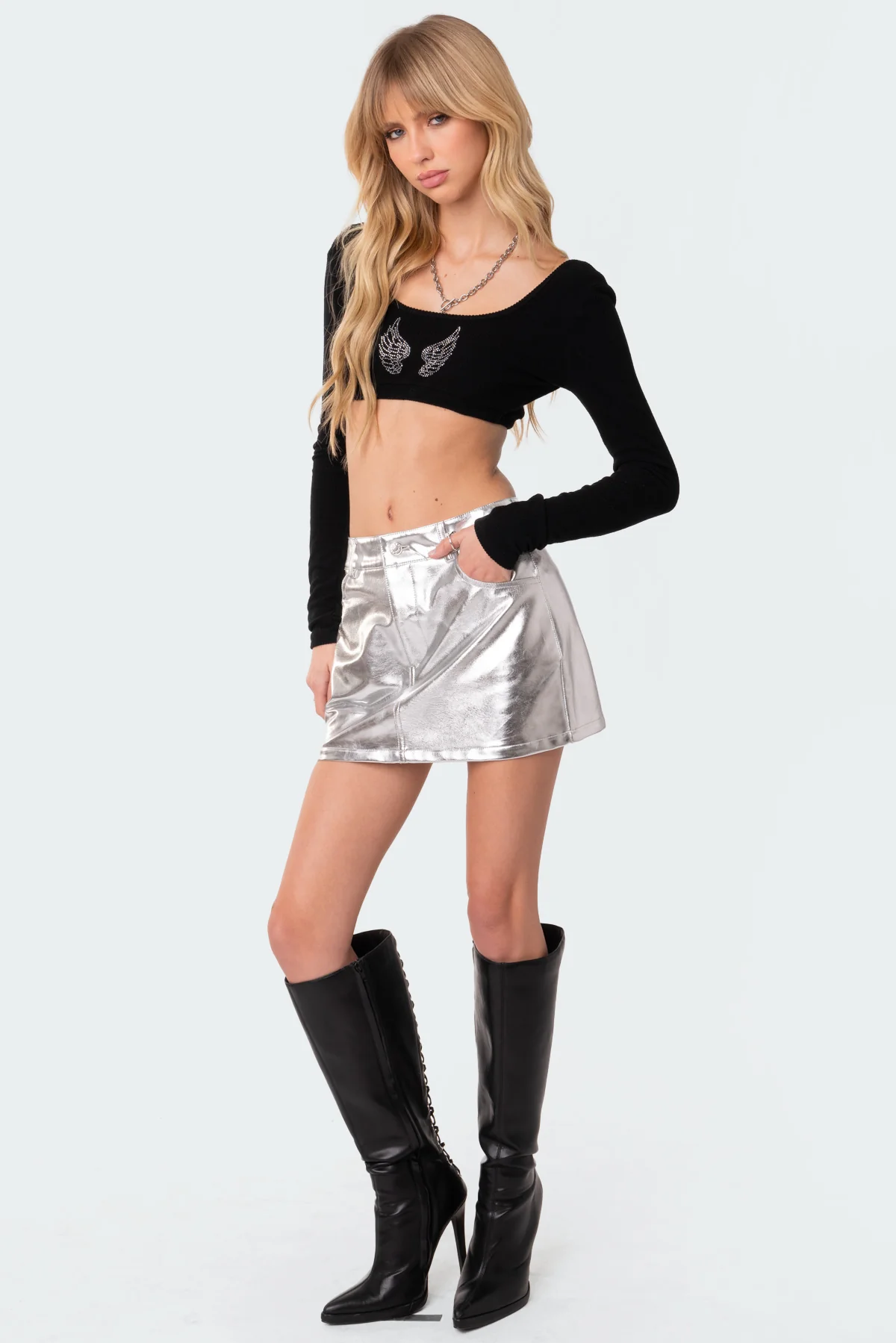 Metallic Faux Leather Skirt - Image 4