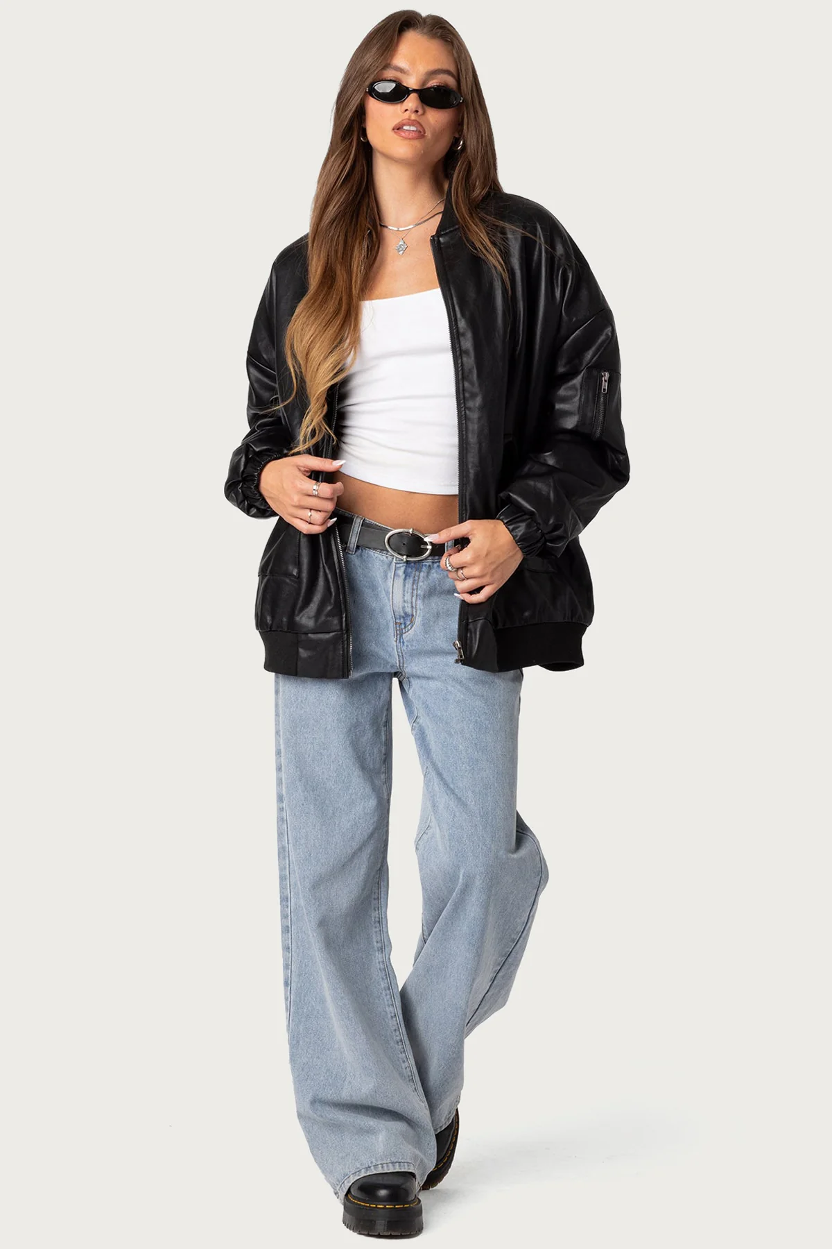Faux Leather Oversized Bomber Jacket - Image 2
