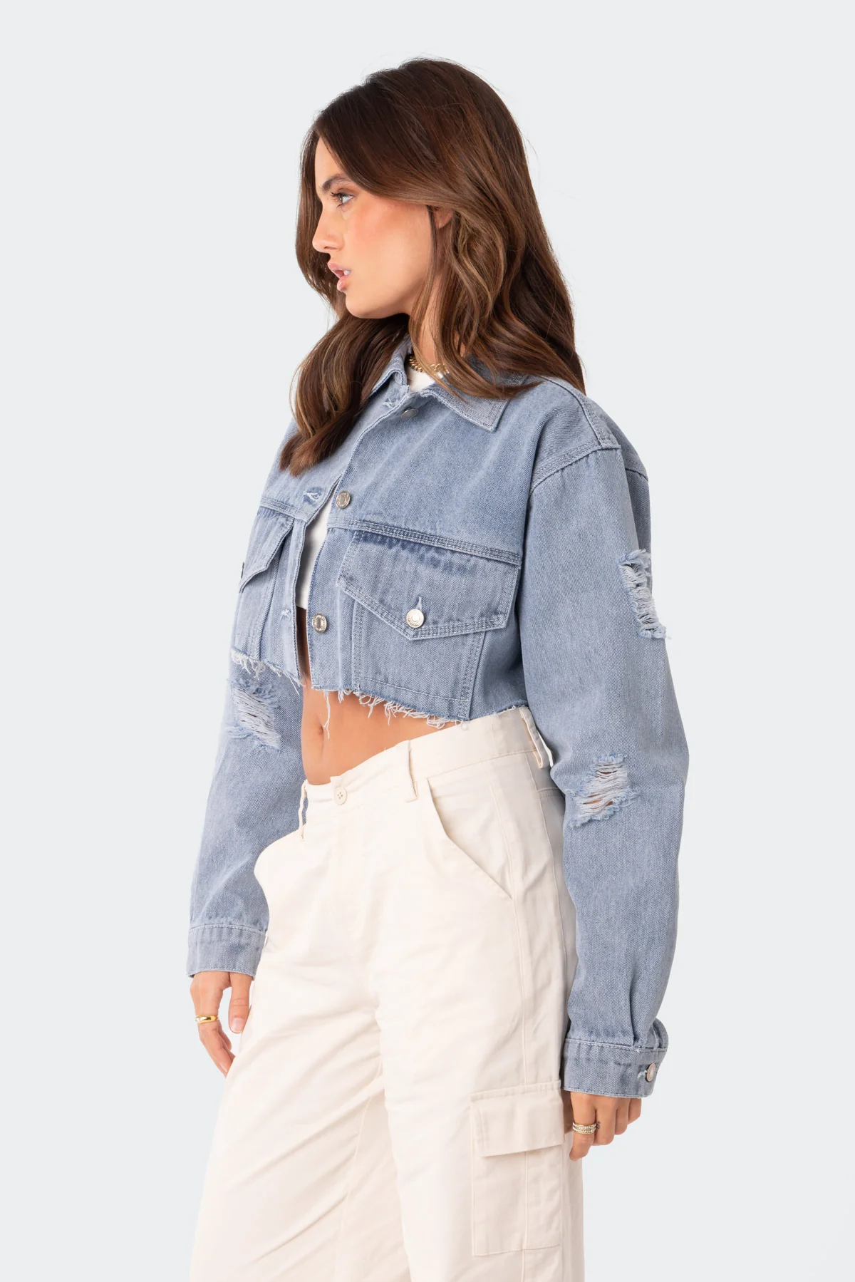 Addison Cropped Denim Jacket - Image 4