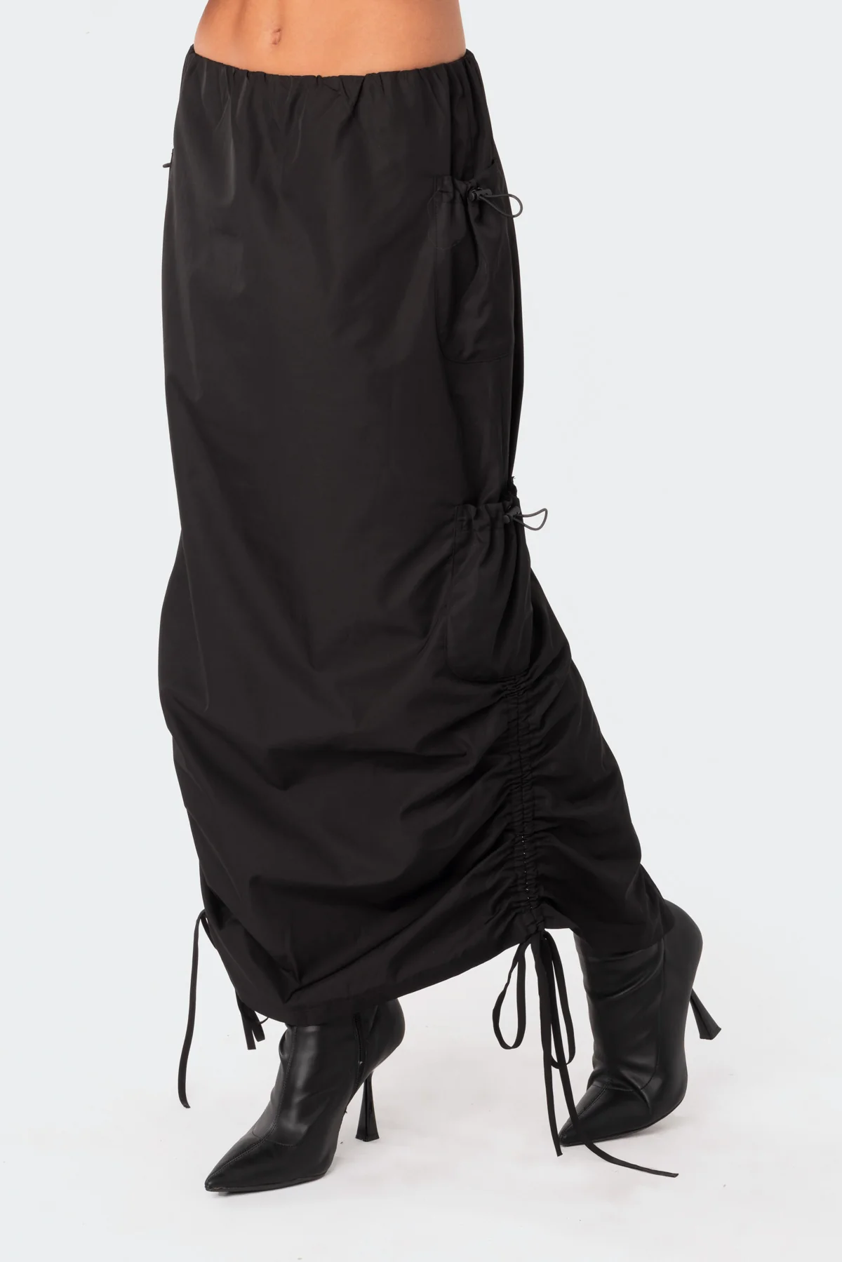 Low-Rise Slitted  Nylon Maxi Skirt - Image 3