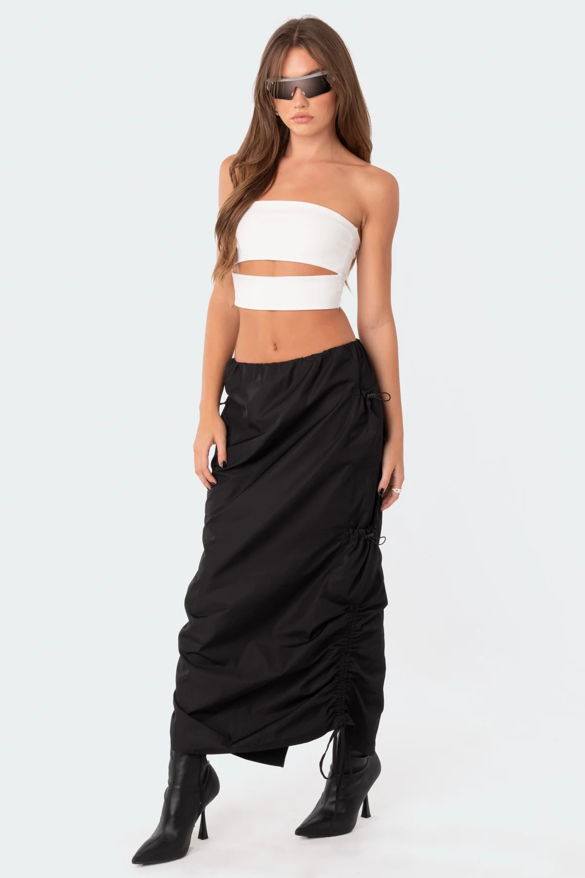 Low-Rise Slitted  Nylon Maxi Skirt - Image 4