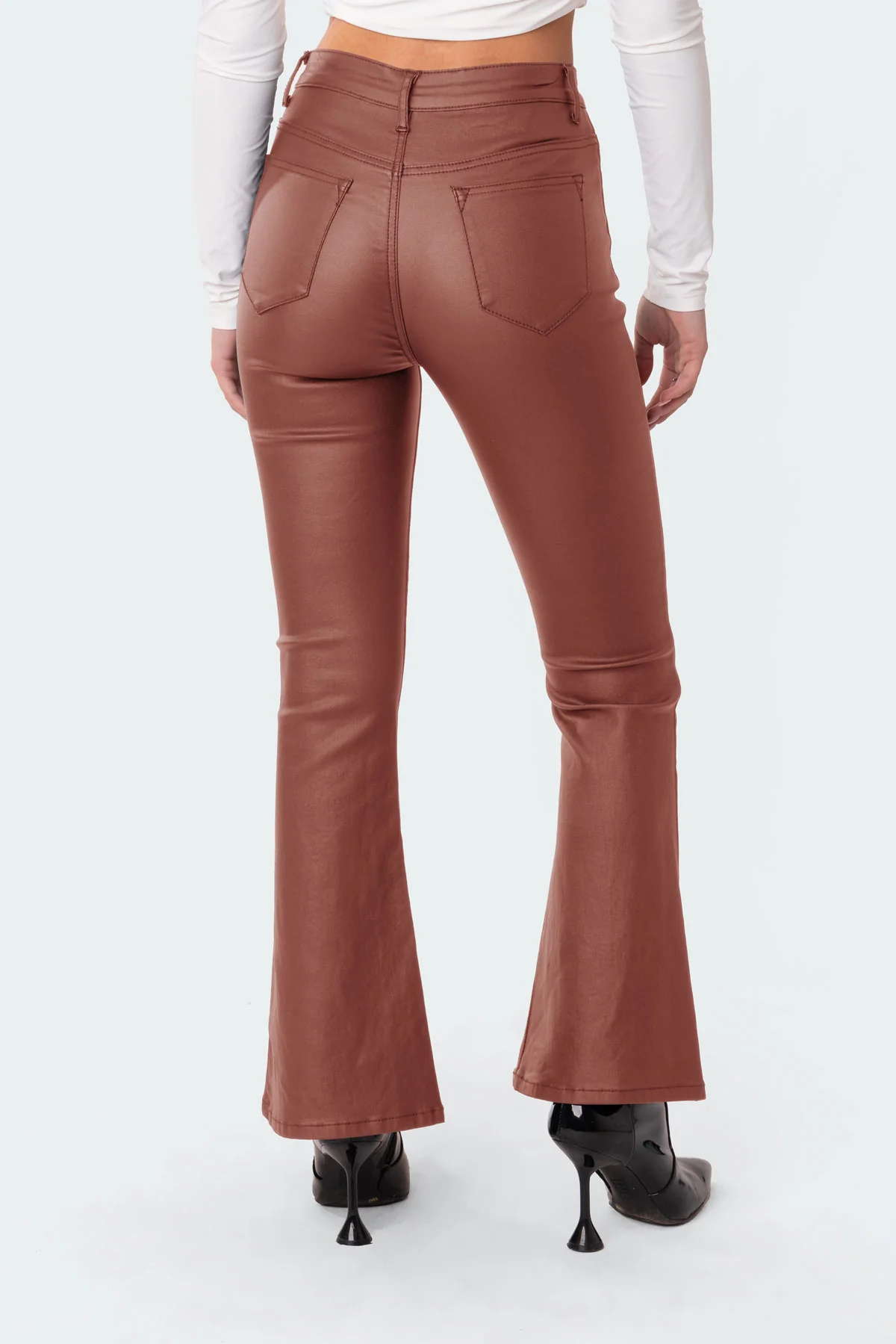 Petite Luna Faux Leather Mid Rise Flared Jeans - Image 4