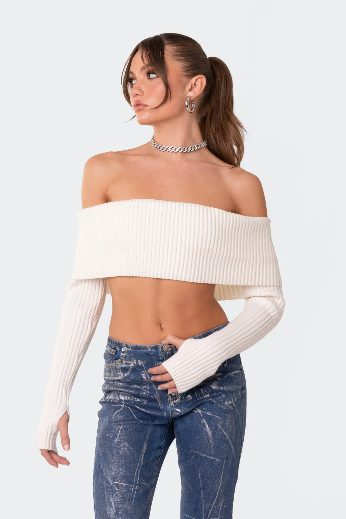 Astrea Fold Over Cropped Sweater - Image 2