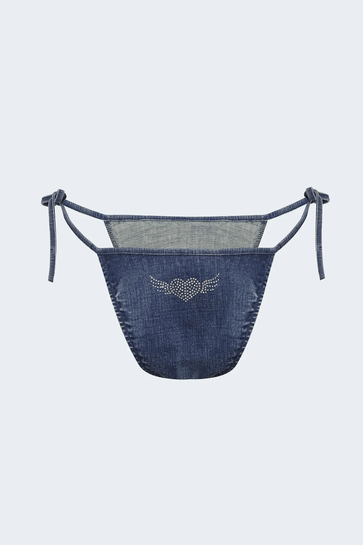 Deia Denim Back Rhinestone String Bikini Bottom - Image 5