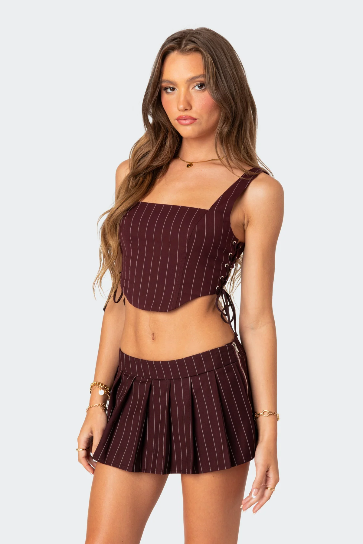 Pinstripe Side Lace Up Corset - Image 3