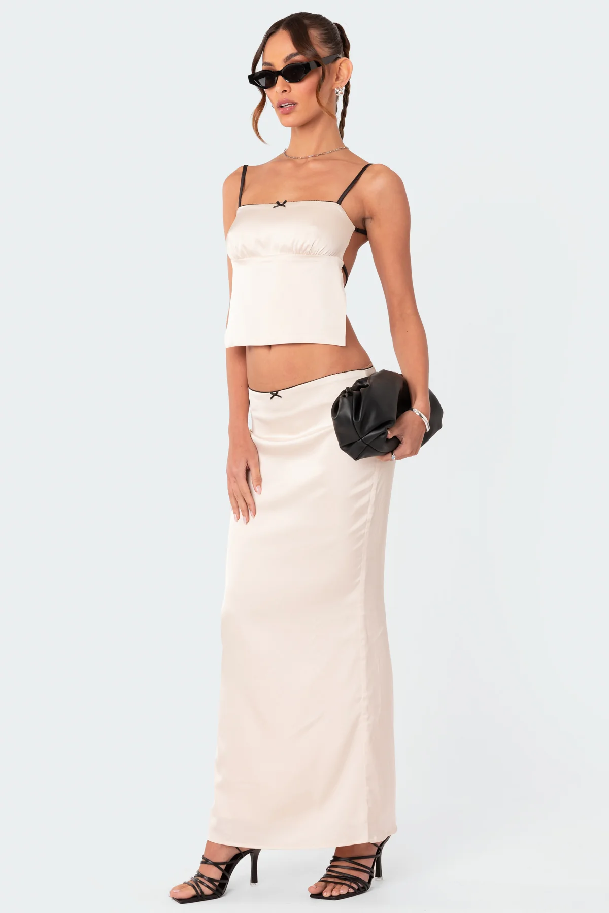 Satin Effect Back Slitted Low Rise Maxi Skirt - Image 3
