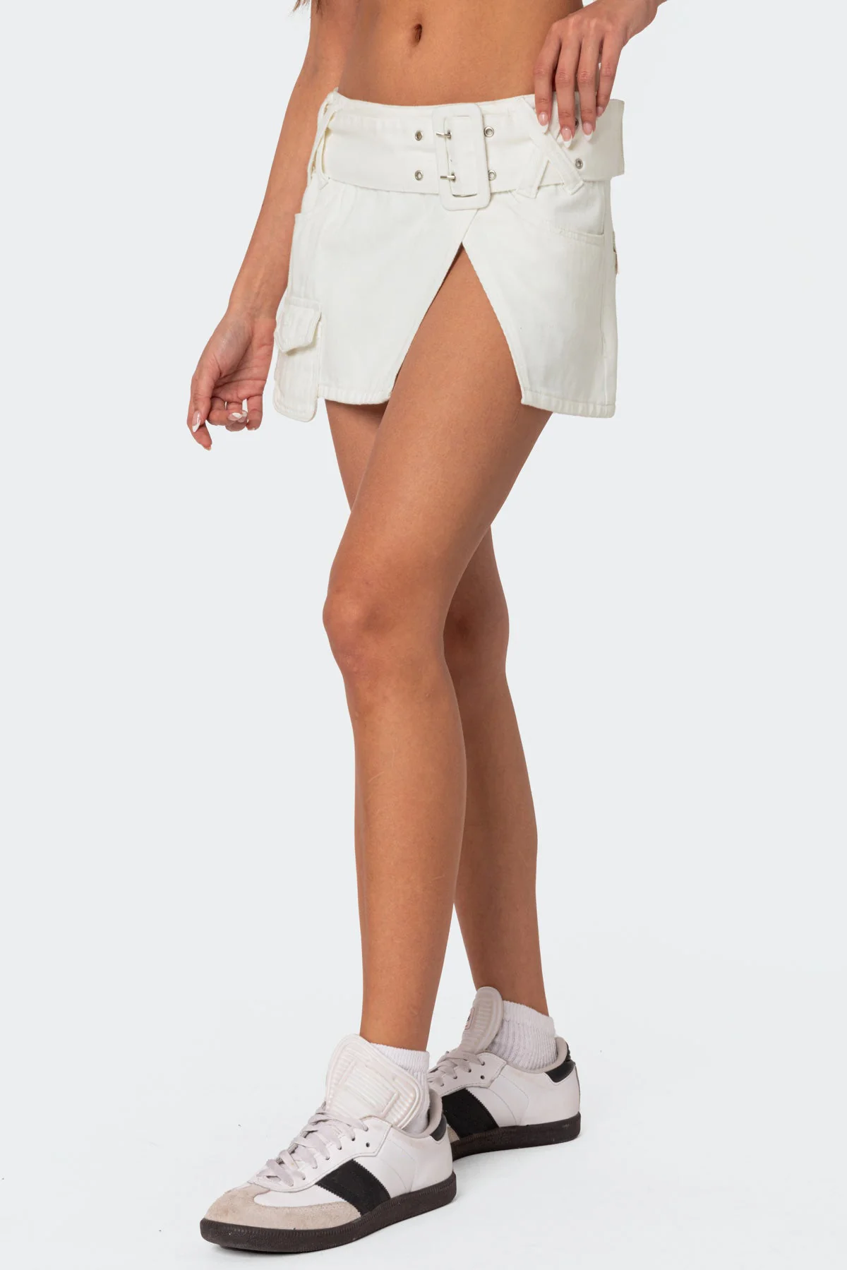 Belted Denim Wrap Mini Skirt - Image 4