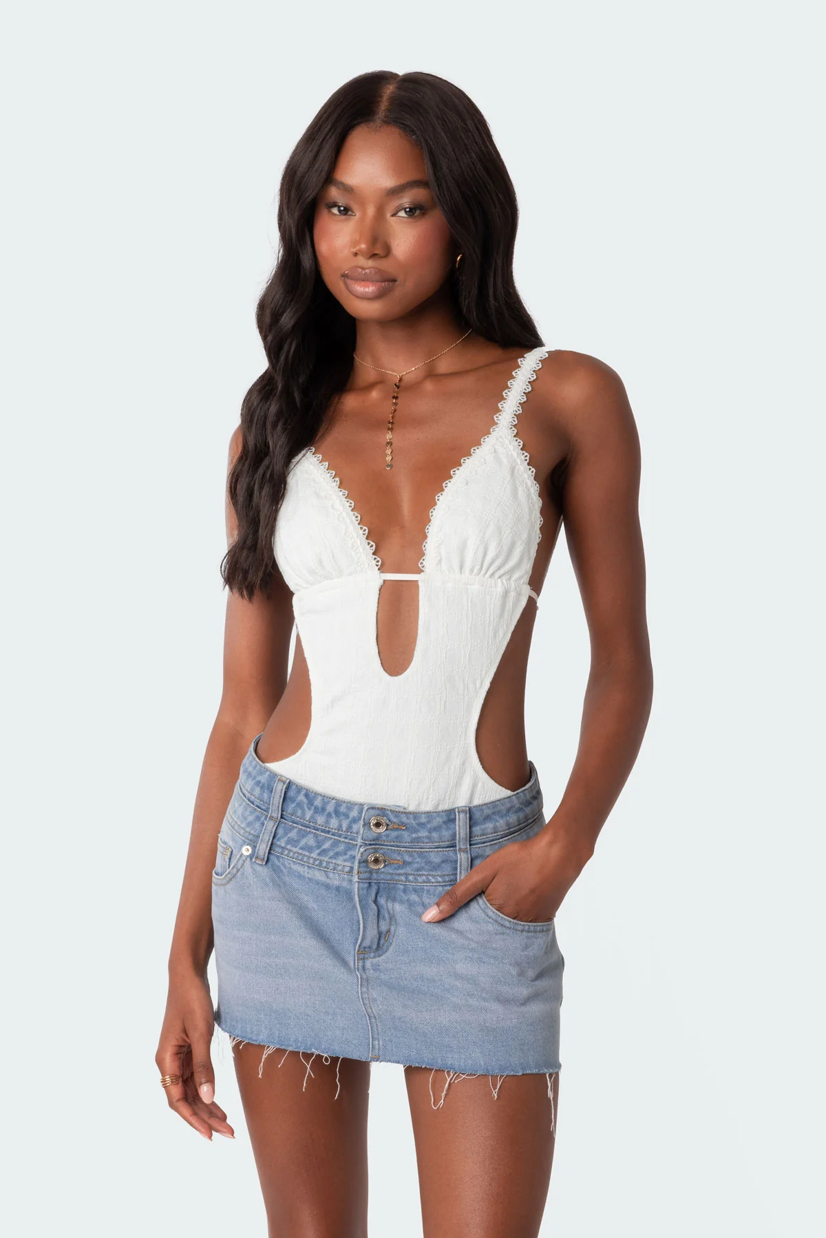 Textured Cut Out Bodysuit - Image 3