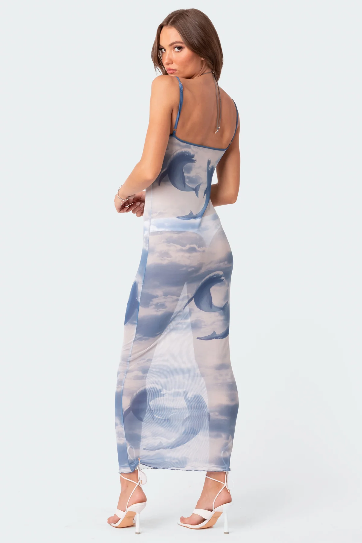 Dolphin Printed Sheer Mesh Maxi Dress - Image 3