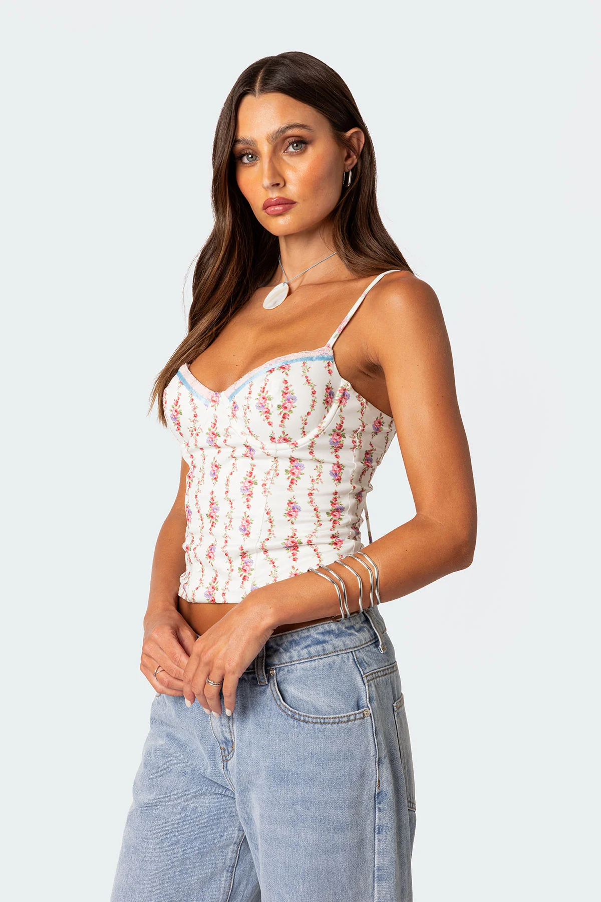 Indira Printed Cupped Lace Up Corset - Image 3