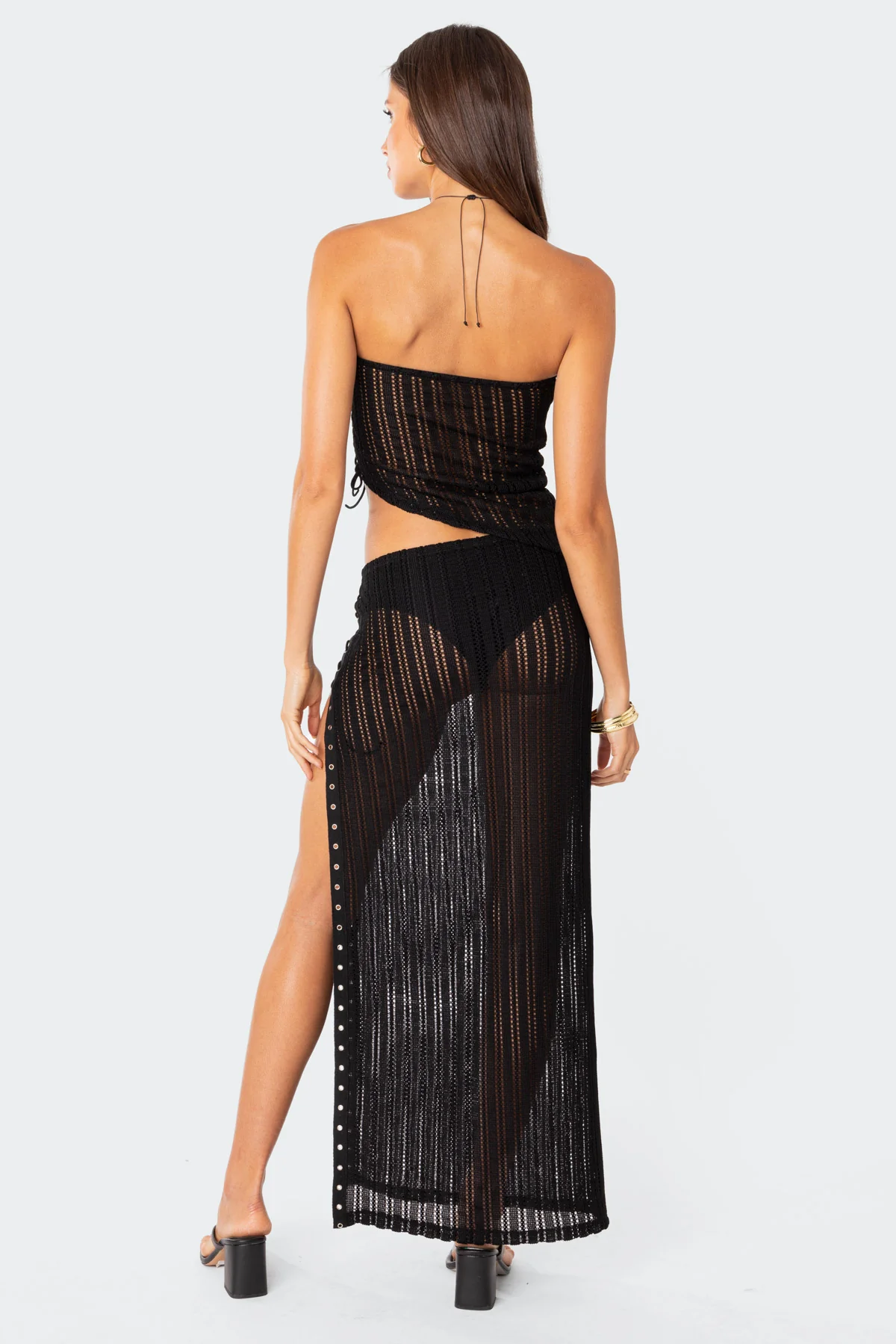 Lucea Lace Up Sheer Knit Maxi Skirt - Image 5