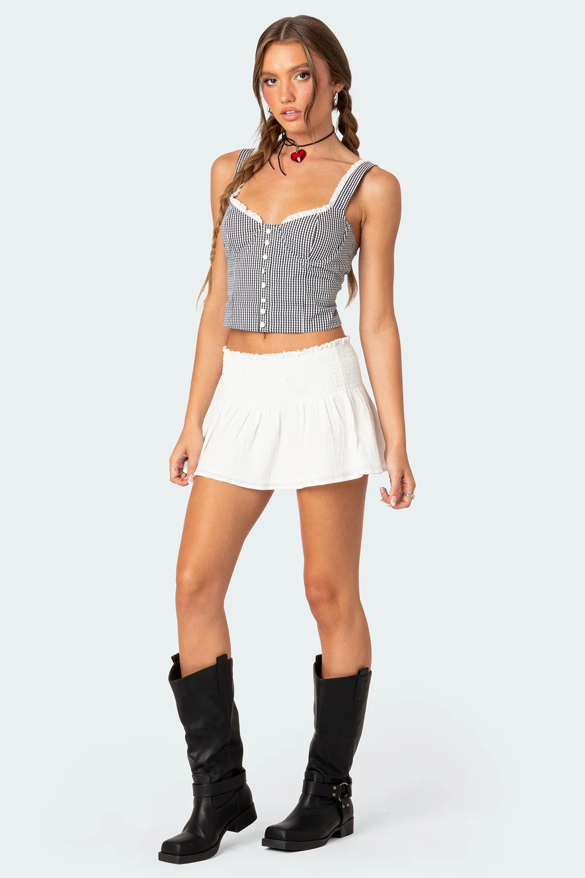 Gingham Lace Up Bustier Corset - Image 5