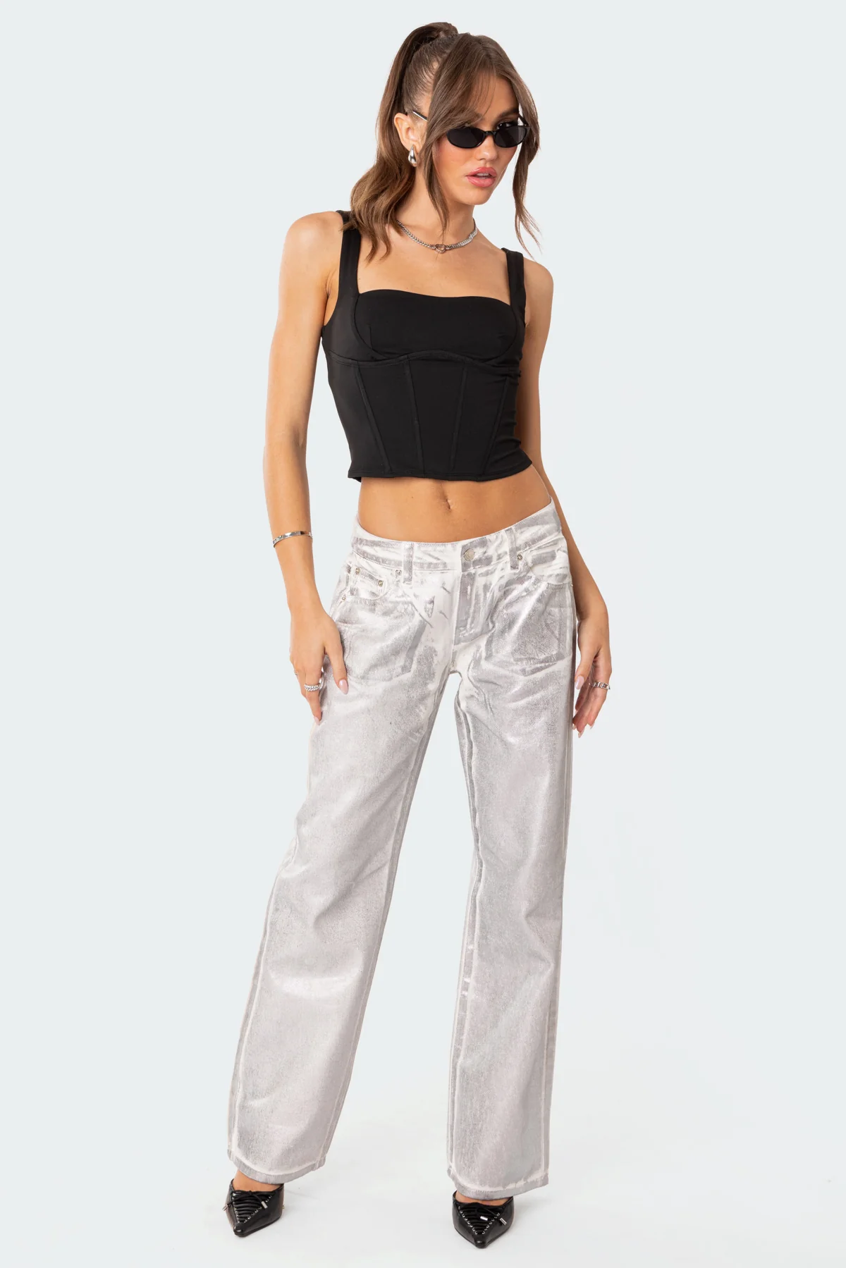 Jolene Metallic Low Rise Wide Leg Jeans - Image 3