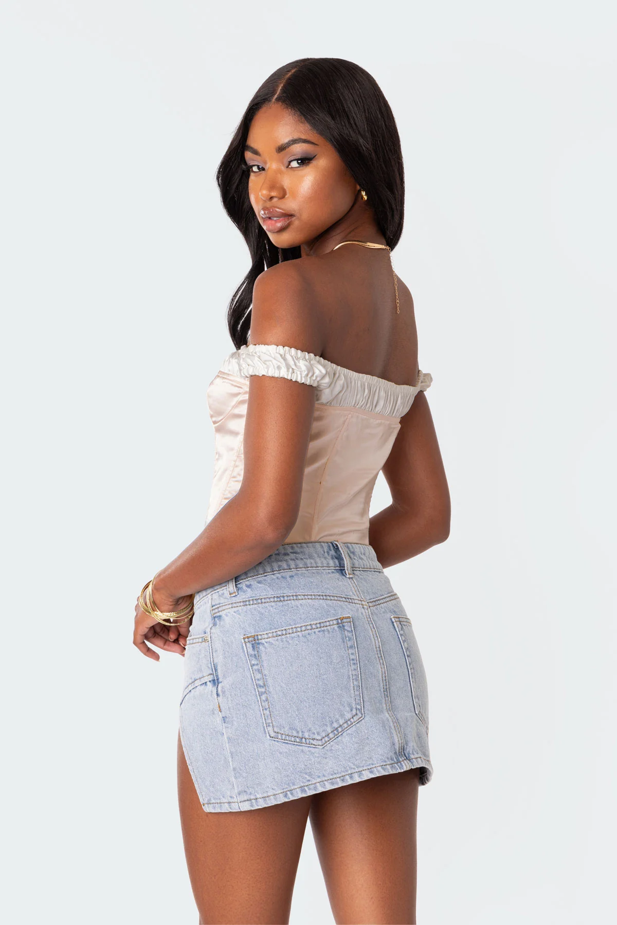 Damsel Off Shoulder Lace Up Satin Effect Corset - Image 4