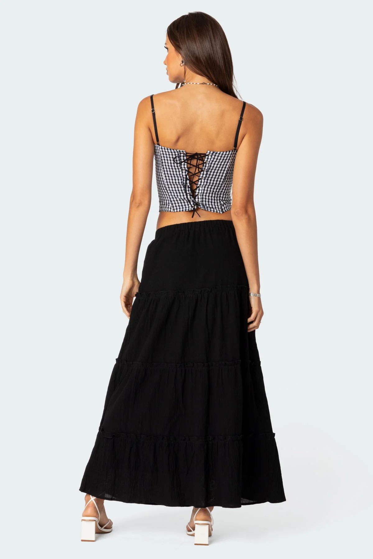Gingham Lace Up Cupped Corset - Image 2