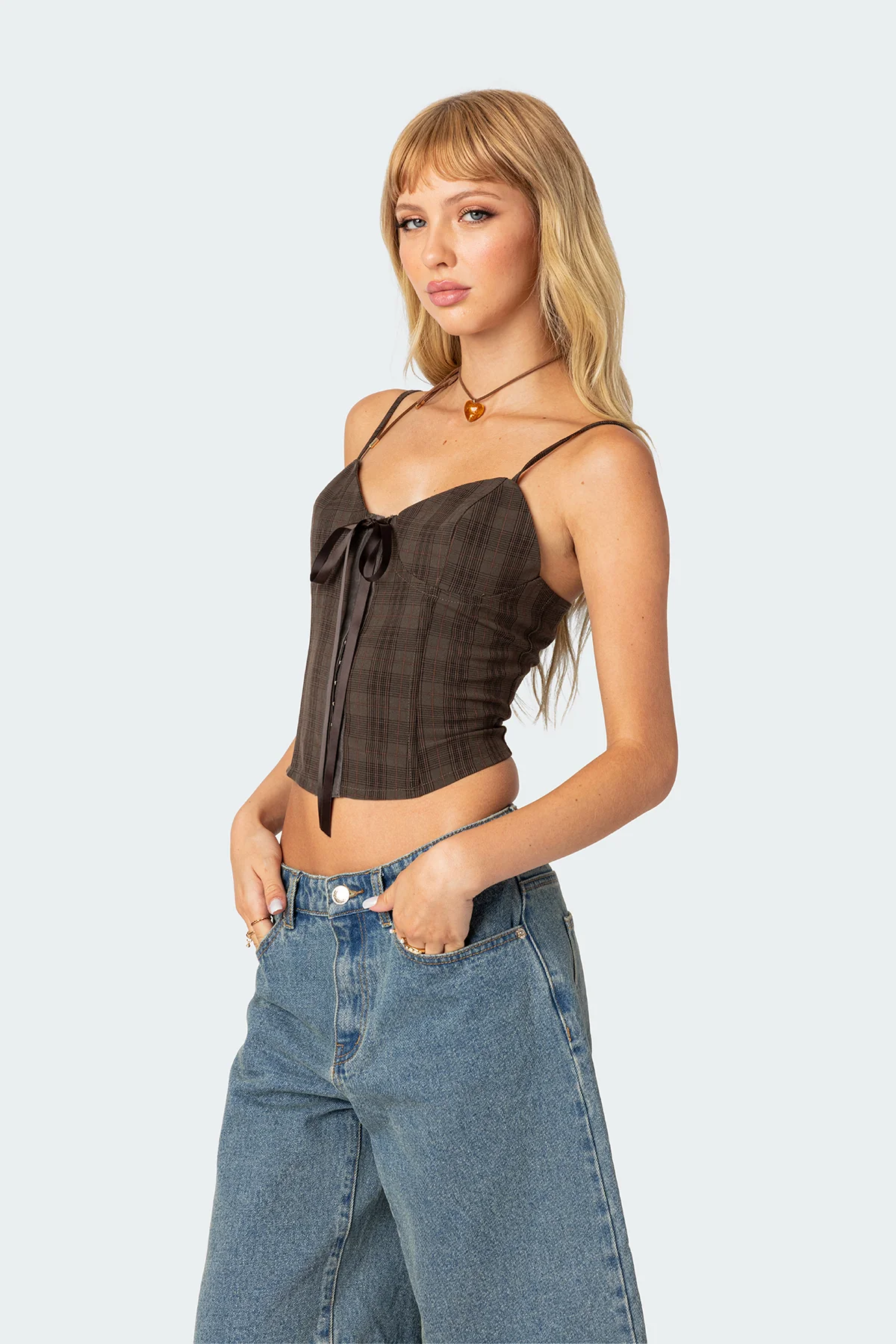 Plaid Lace Up Corset - Image 3
