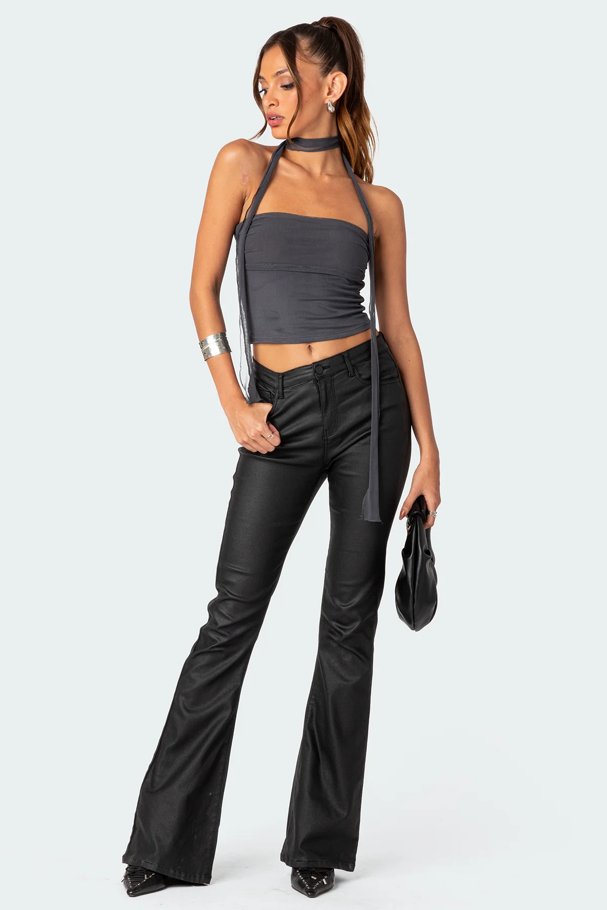 Gathered Two Piece Mesh Scarf Top - Image 5