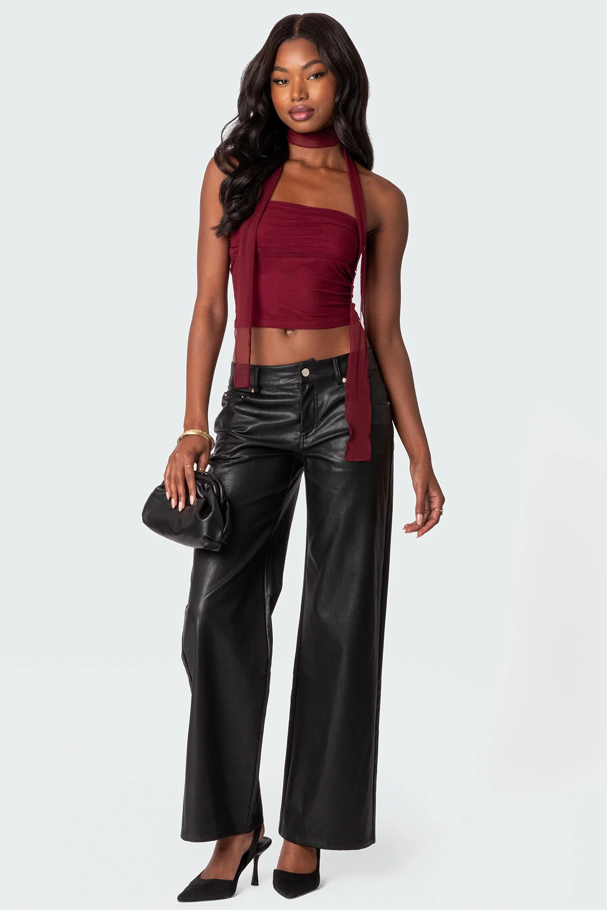Gathered Two Piece Mesh Scarf Top - Image 2