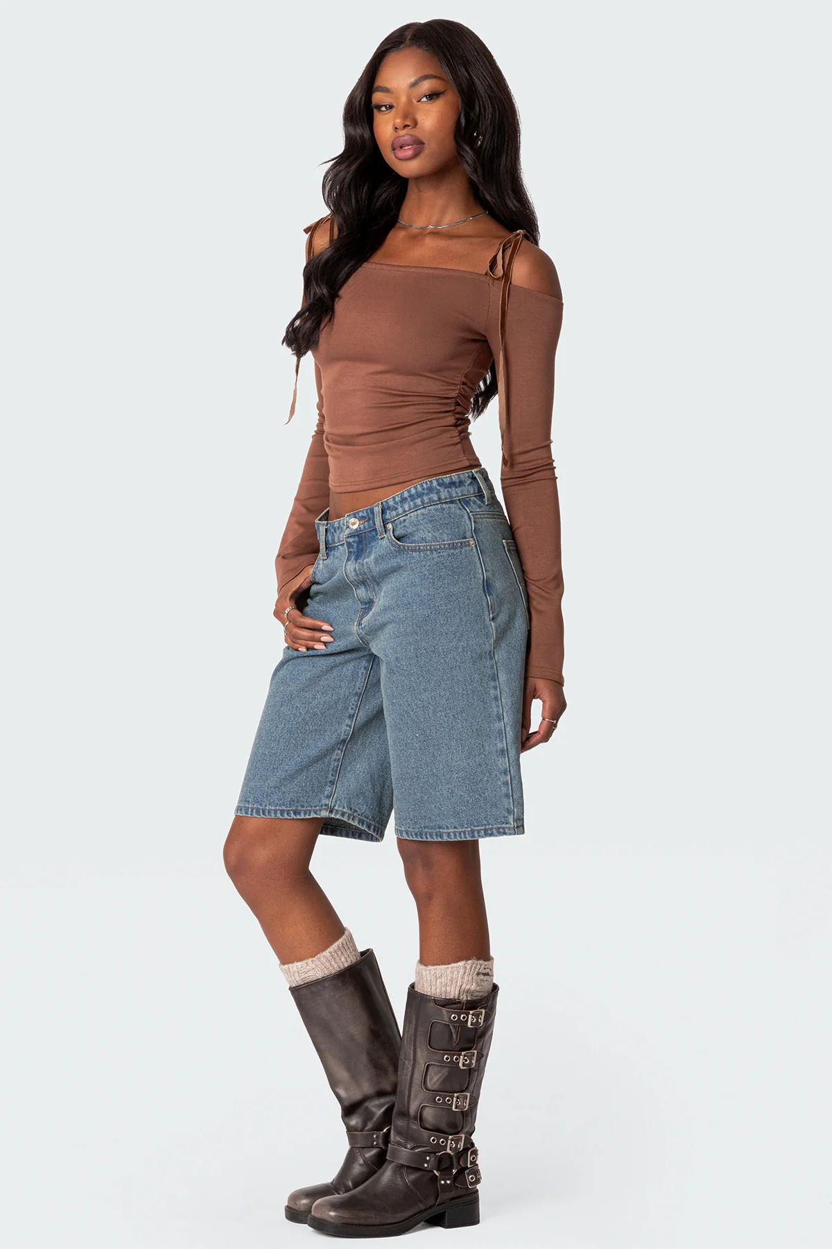 Velvet Tie Off Shoulder Top - Image 5