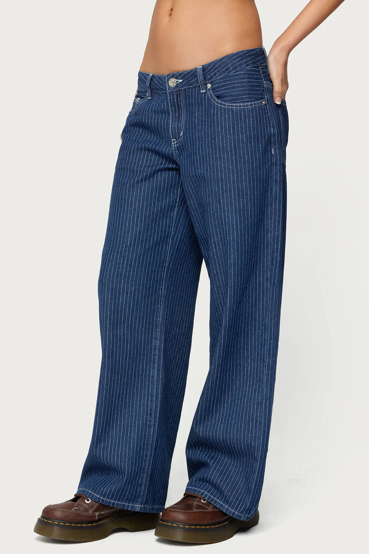 Petite Pinstripe Low Rise Baggy Jeans - Image 3
