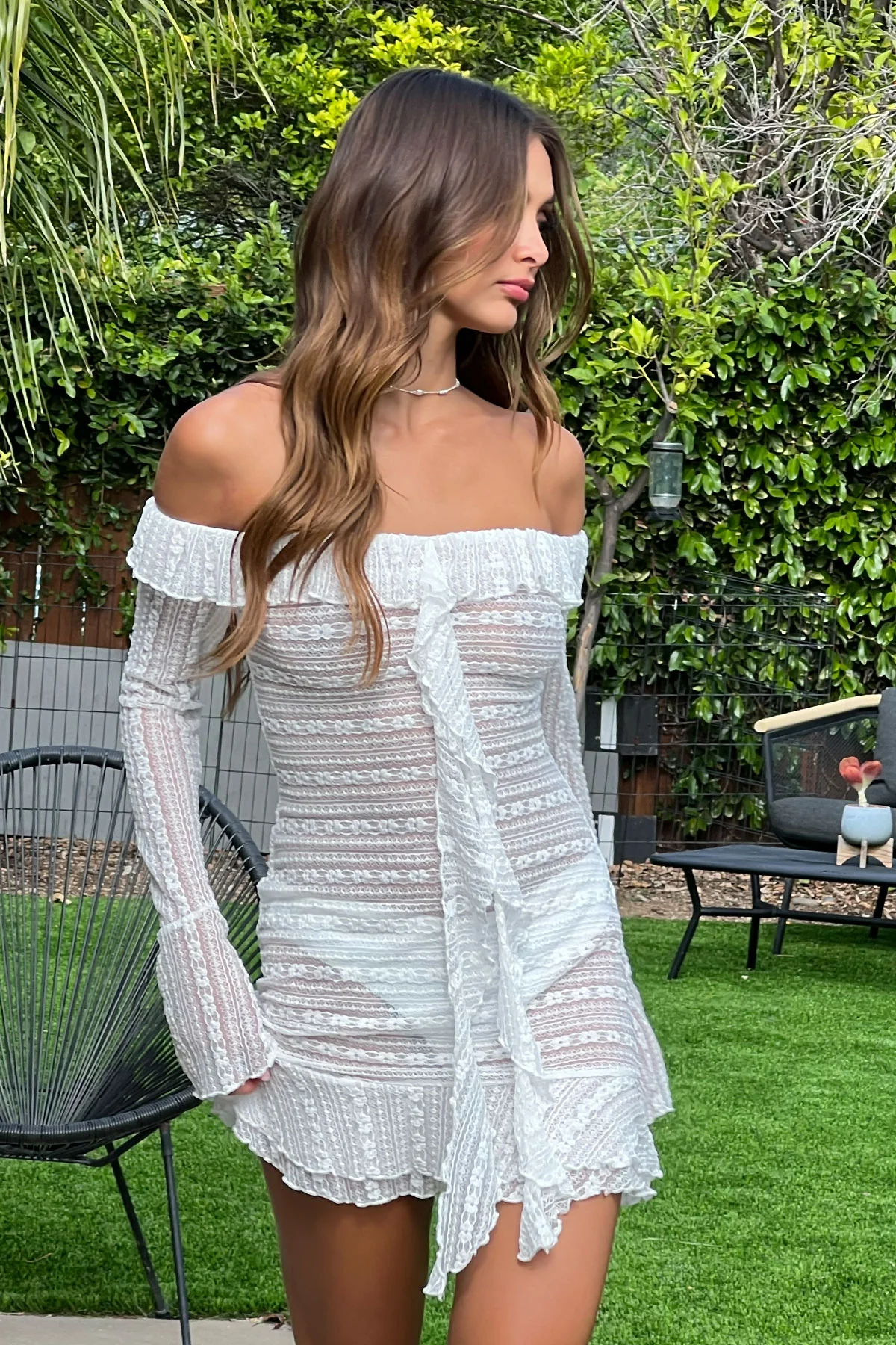 Textured Sheer Lace Mini Dress - Image 6