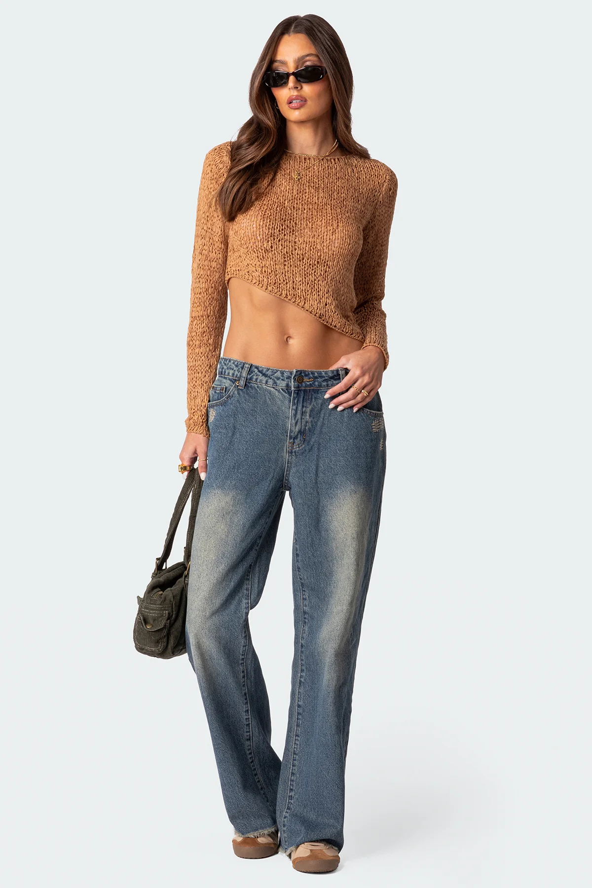Sheer Loose Knit Asymmetric Top - Image 2