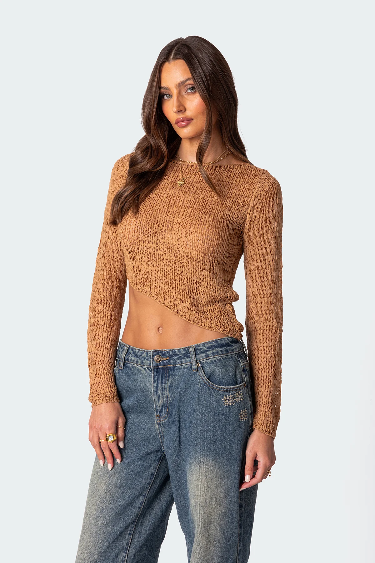 Sheer Loose Knit Asymmetric Top - Image 3
