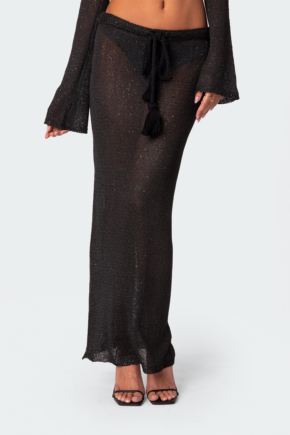 Micro Sequin Tassel Sheer Knit Maxi Skirt - Image 2