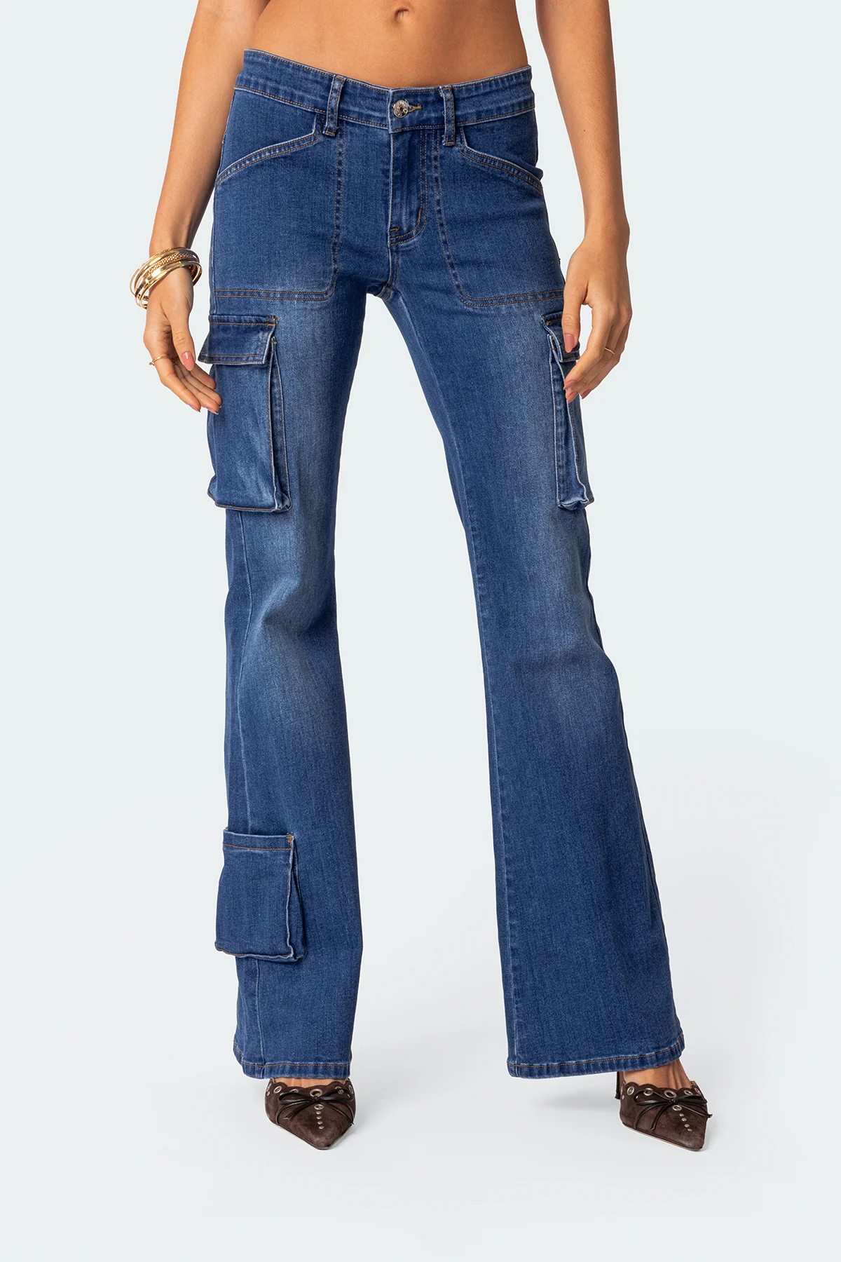 Roslyn Low Rise Flared Cargo Jeans - Image 2