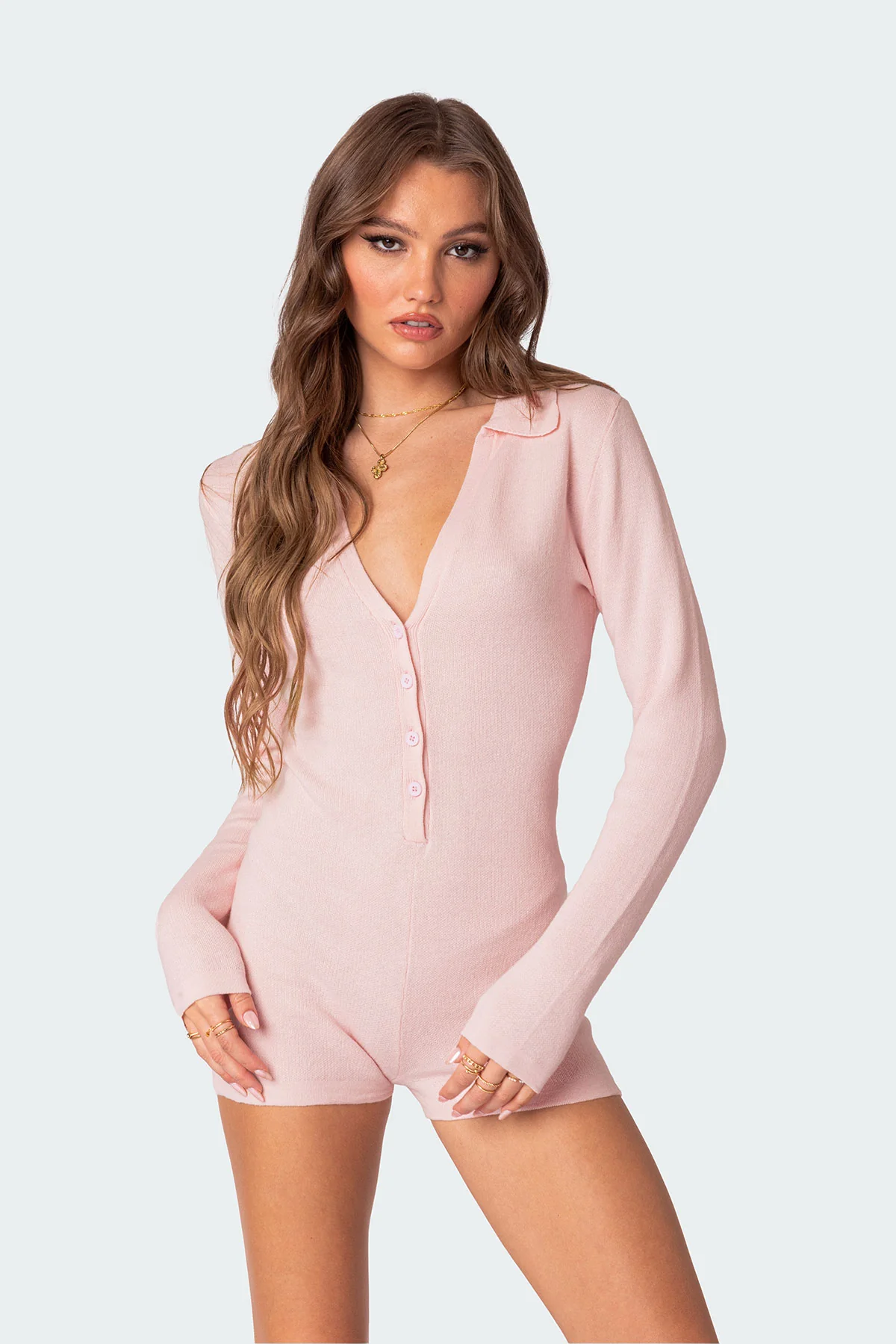 Lillian Button Front Knit Romper - Image 2