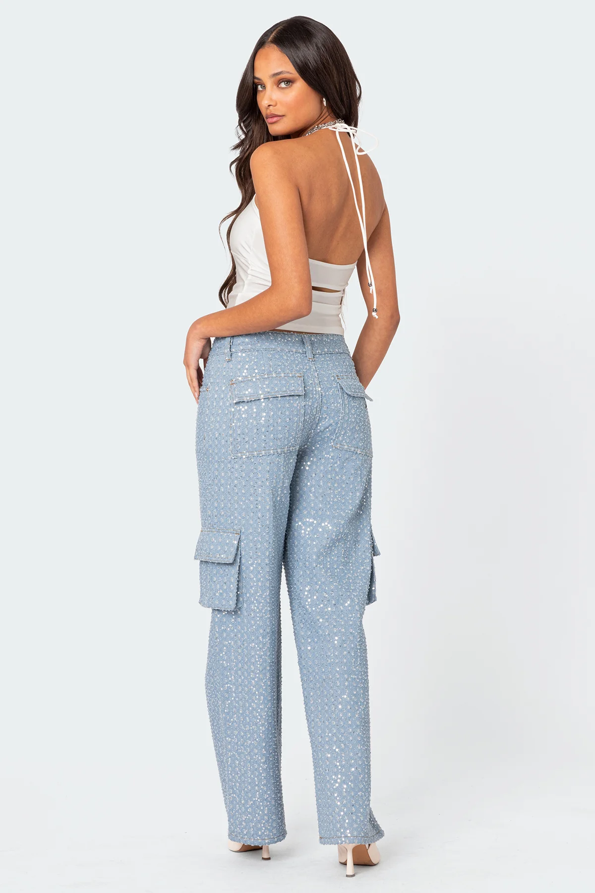 Icing Sequin Low Rise Baggy Cargo Jeans - Image 4