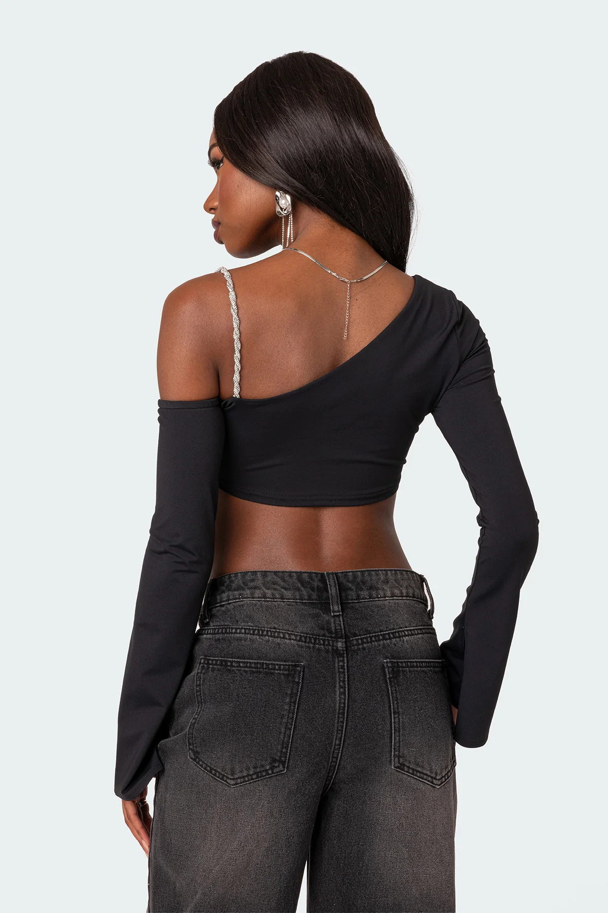 Rhinestone Strap Asymmetric Crop Top - Image 4