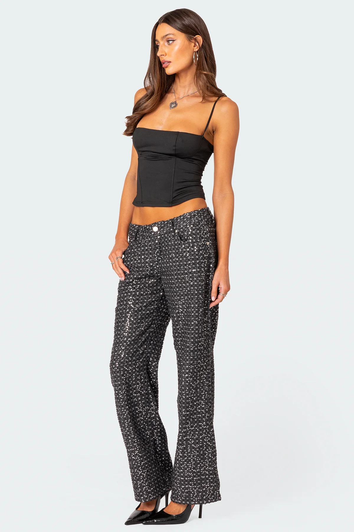 Nyah Sequin Low Rise Wide Leg Jeans - Image 5