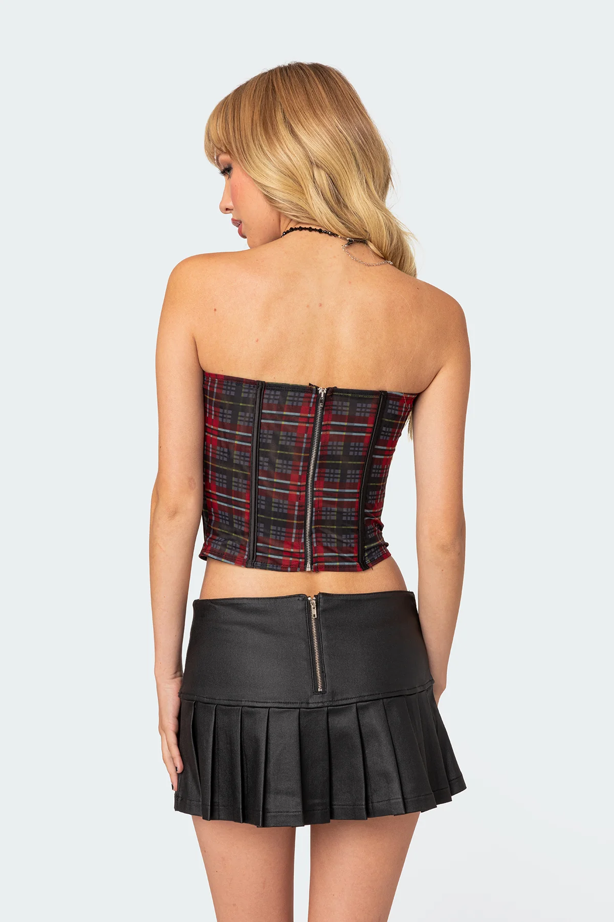 Tory Plaid Print Mesh Corset - Image 4