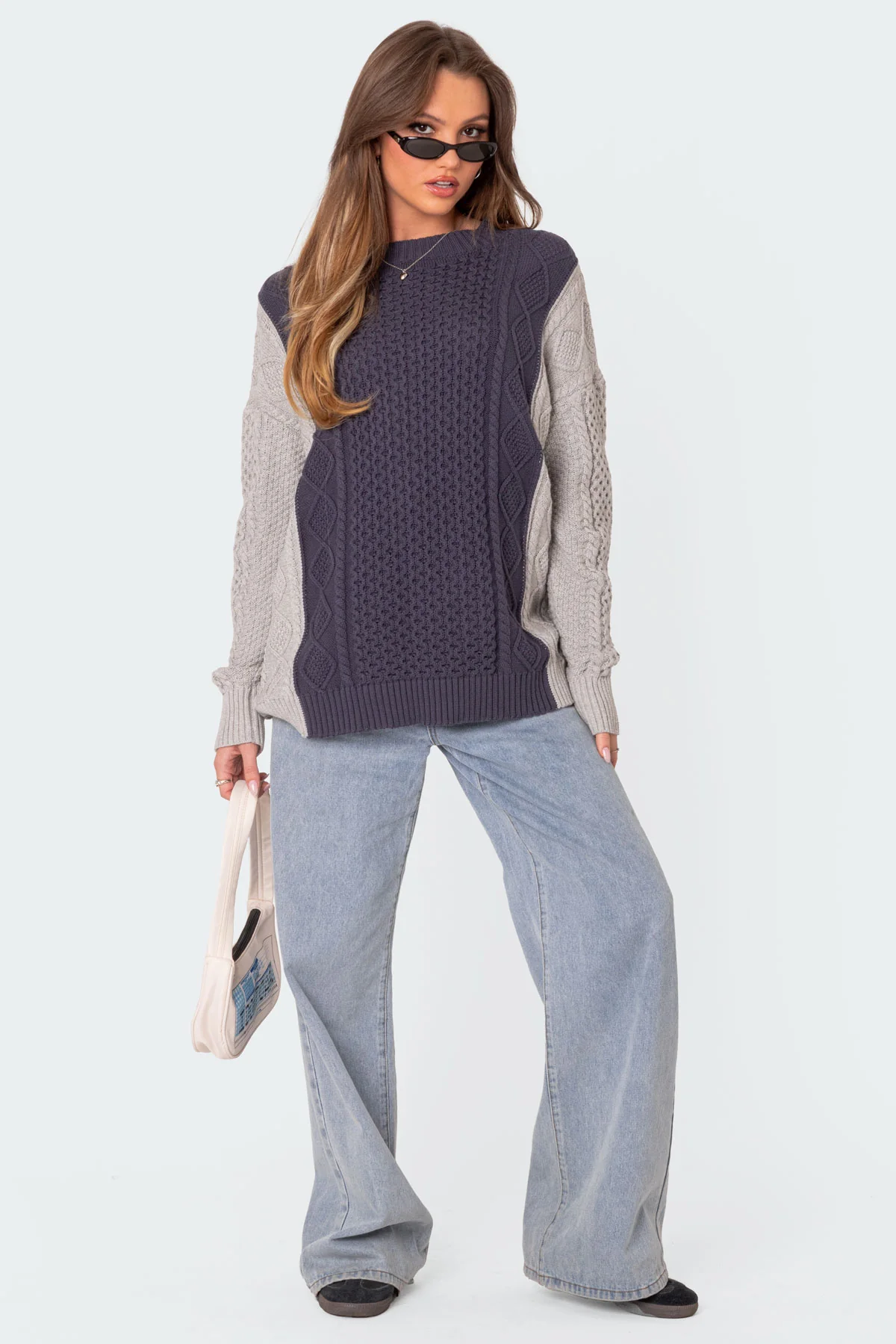 Two Tone Oversized Cable Knit Sweater - Image 2
