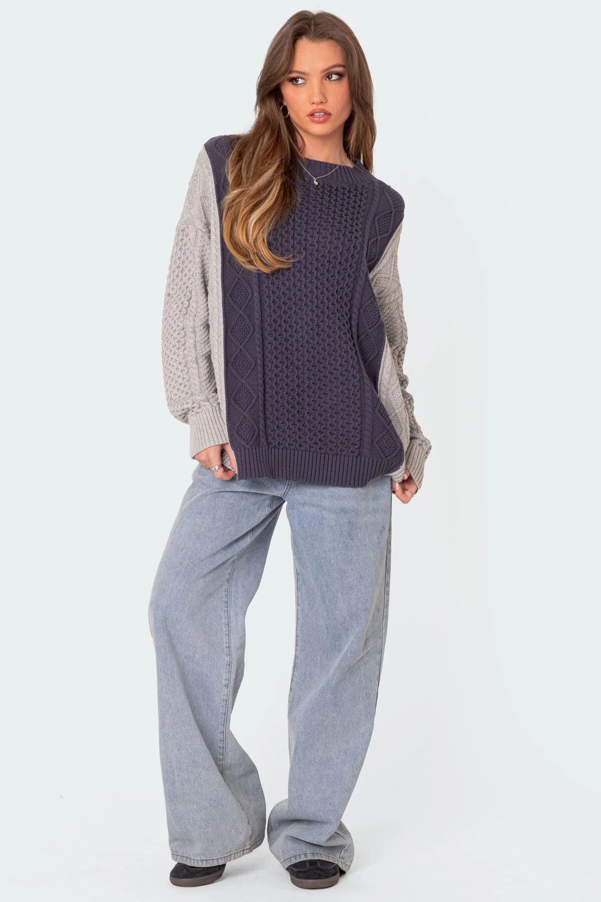 Two Tone Oversized Cable Knit Sweater - Image 5
