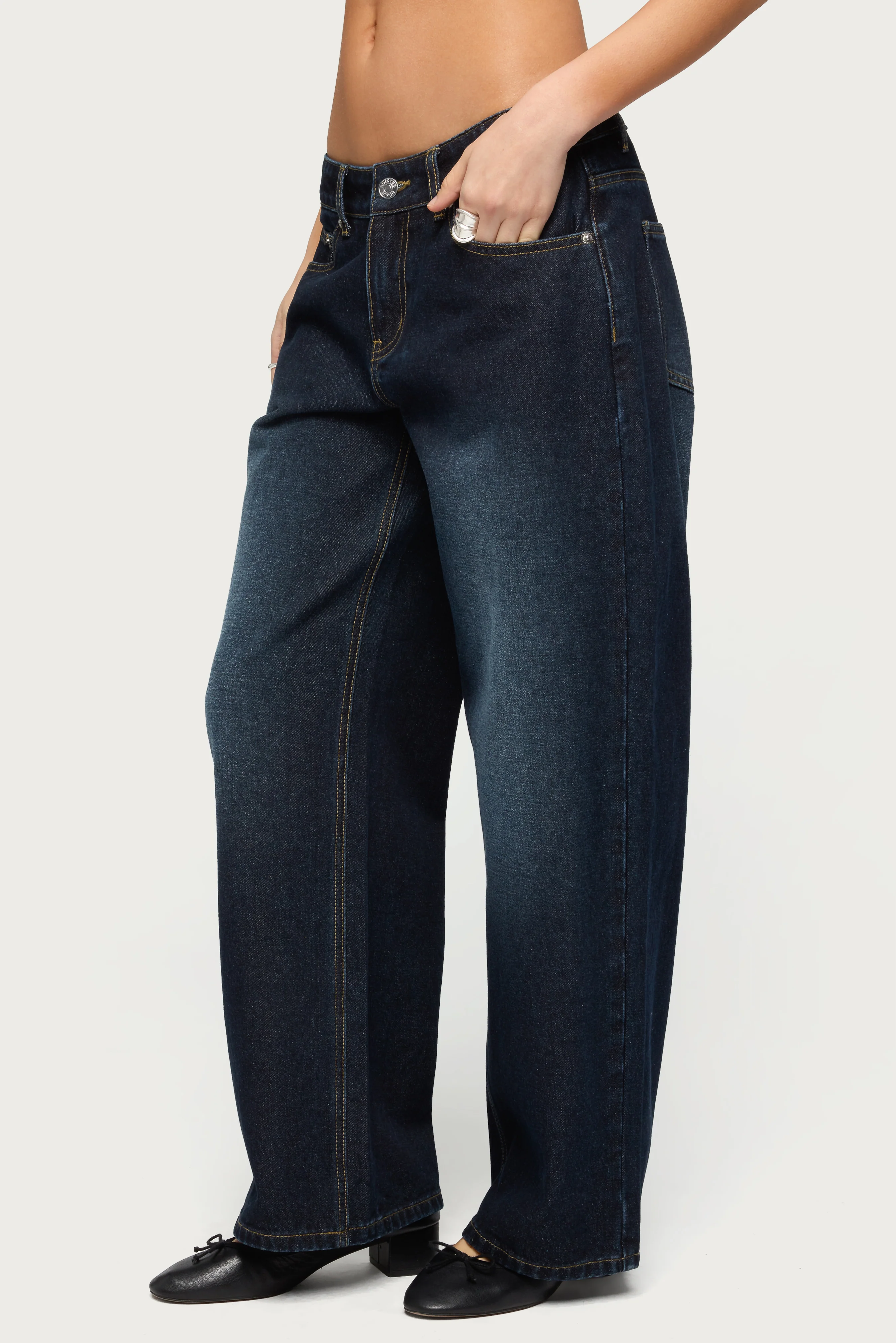 Petite Raelynn Washed Low Rise Baggy Jeans - Image 3