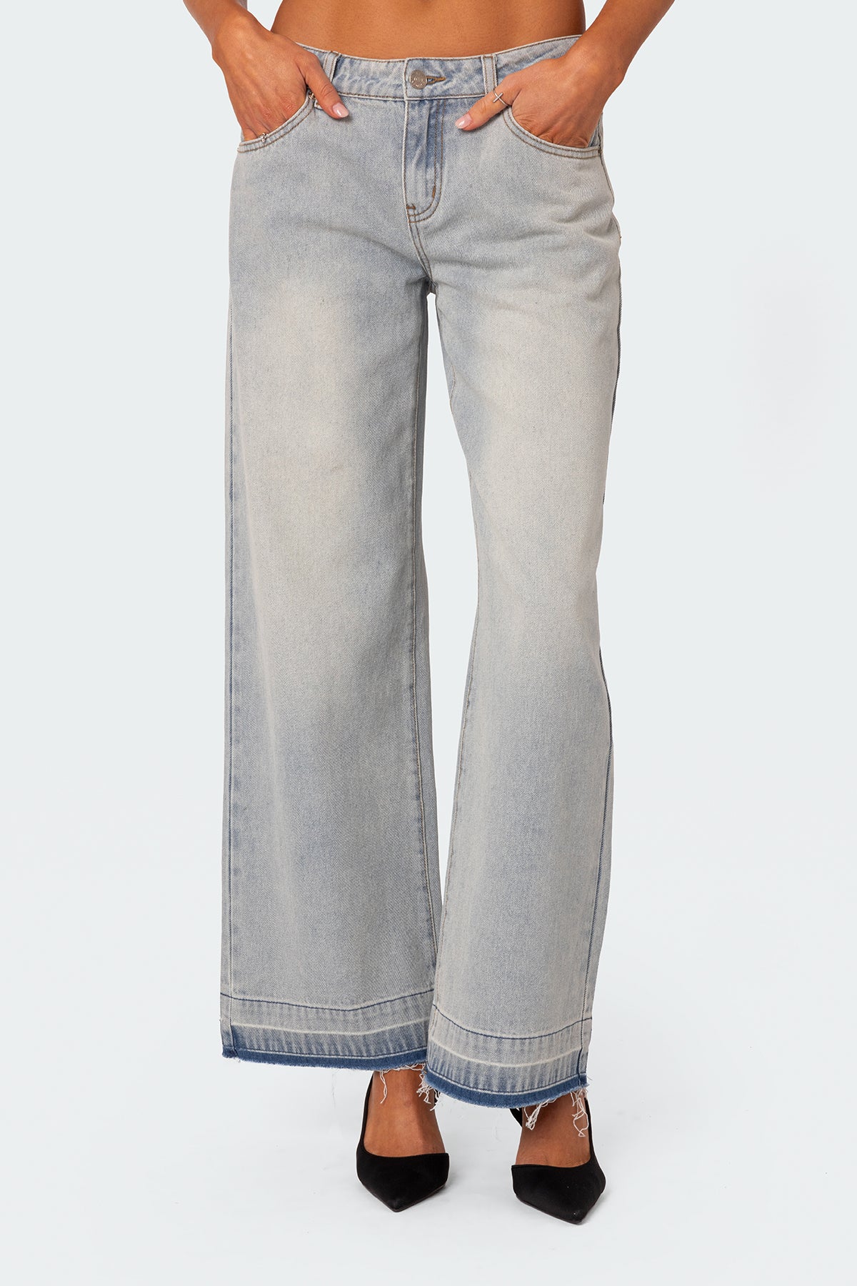 Distressed Hem Low Rise Baggy Jeans - Image 2