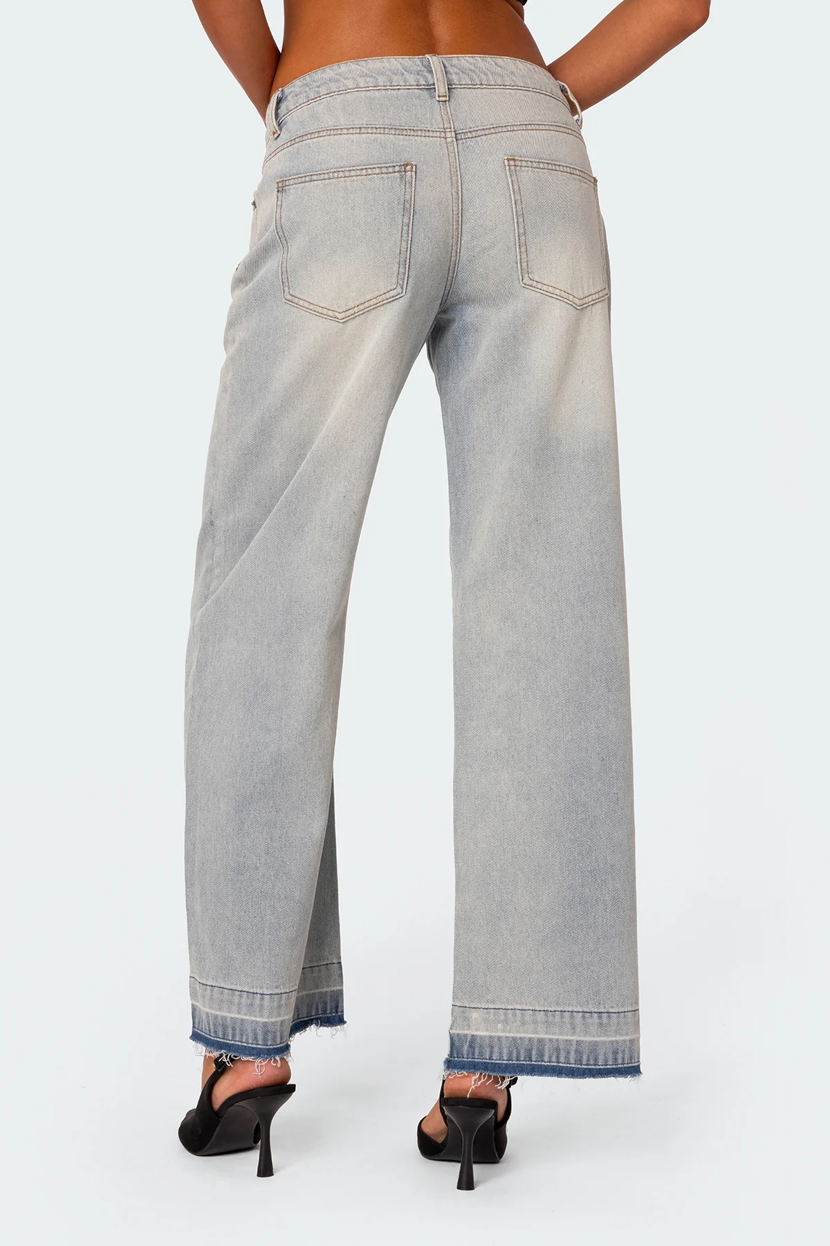 Distressed Hem Low Rise Baggy Jeans - Image 4