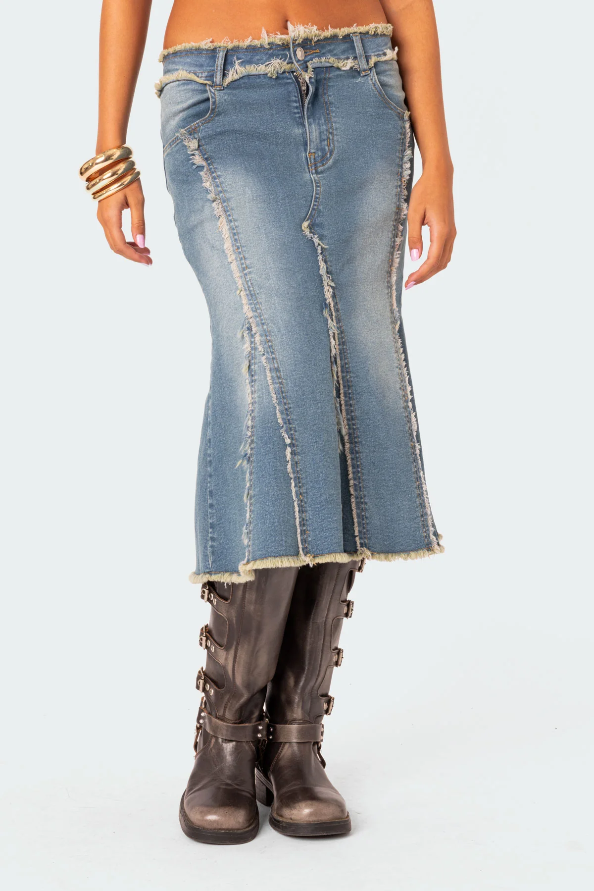 Arabella Distressed Denim Midi Skirt - Image 2