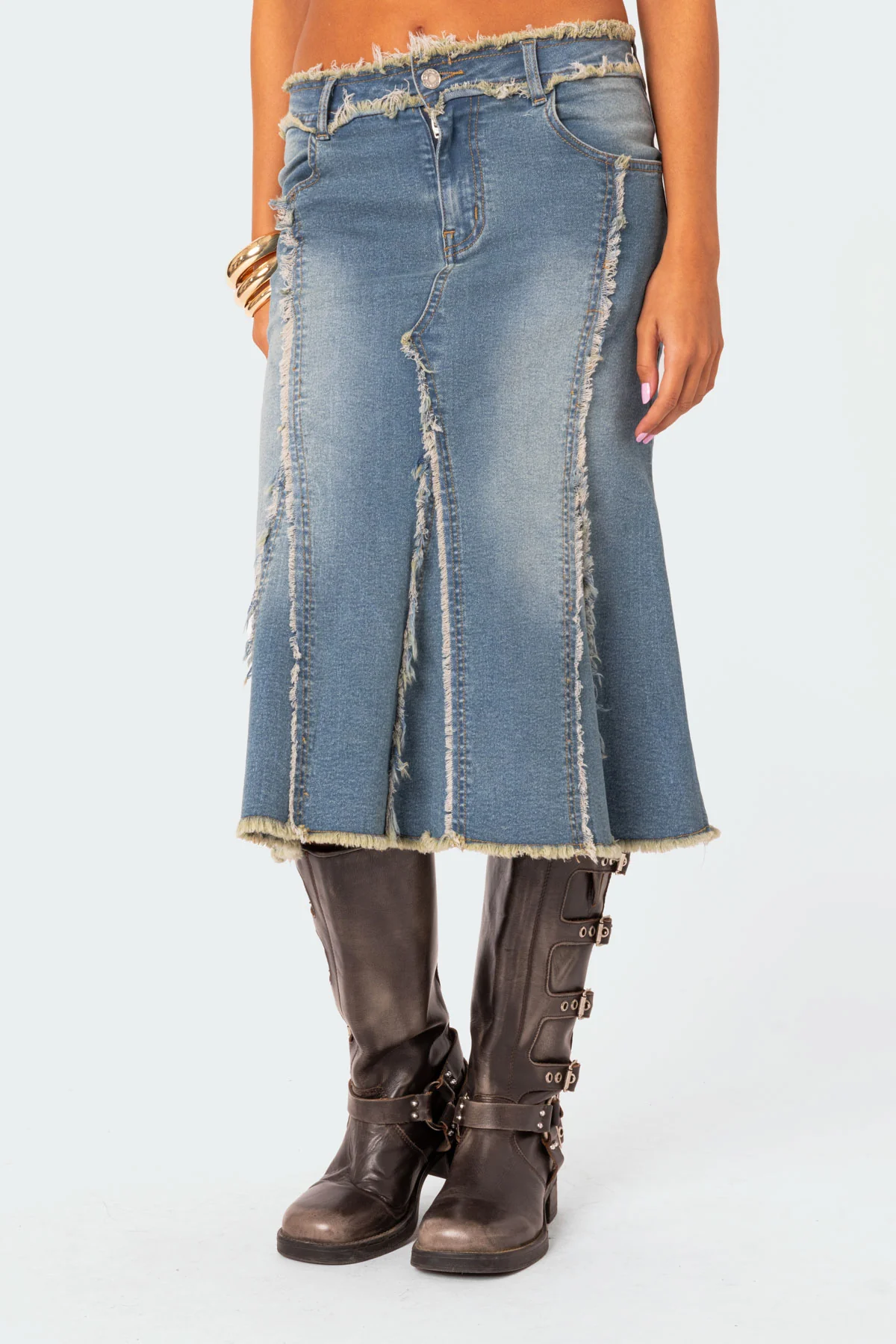 Arabella Distressed Denim Midi Skirt - Image 3