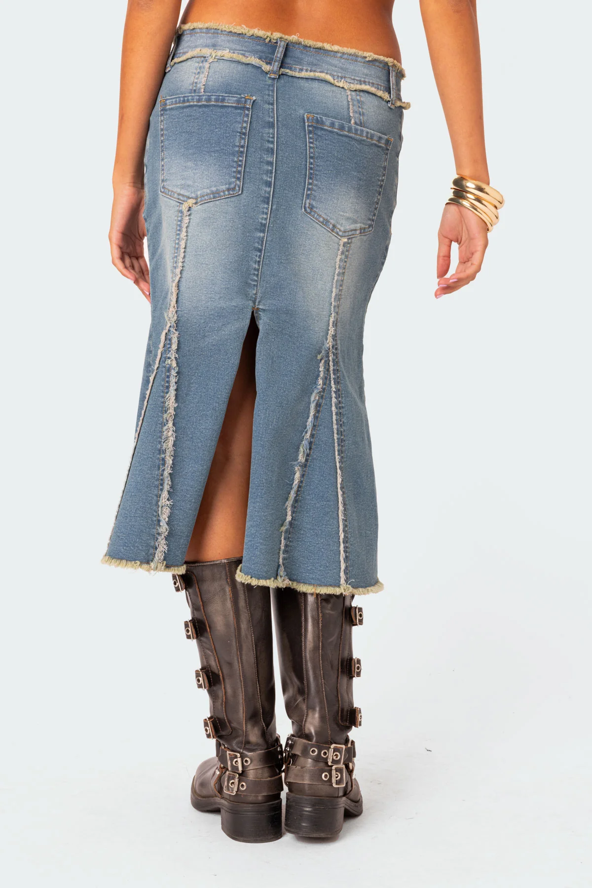 Arabella Distressed Denim Midi Skirt - Image 4