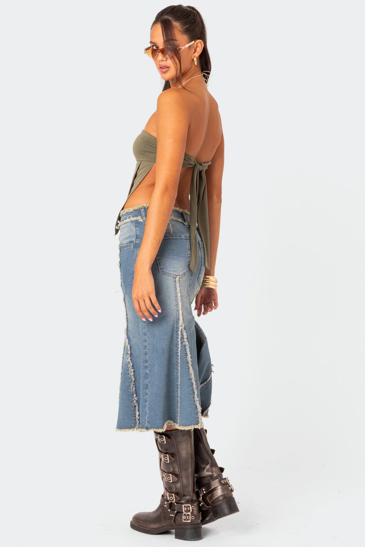 Arabella Distressed Denim Midi Skirt - Image 5