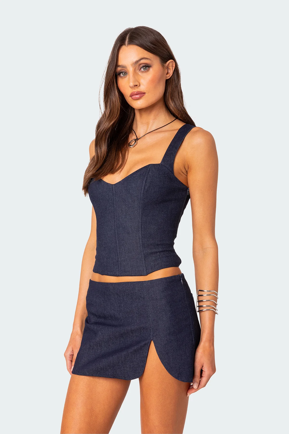 Jemma Lace Up Denim Corset - Image 3